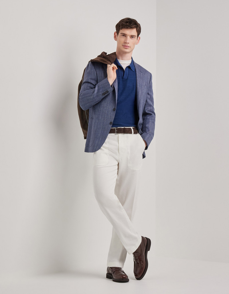 NAVY BLUE TRICOT-EFFECT COTTON JERSEY JACKET 130