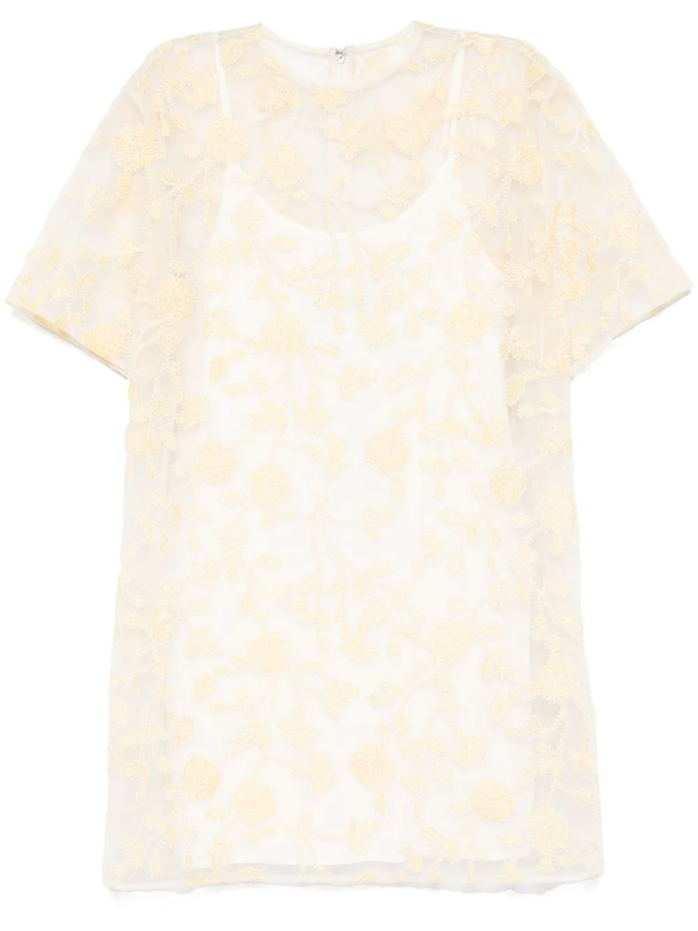 floral-embroidered beaded mini dress - 1