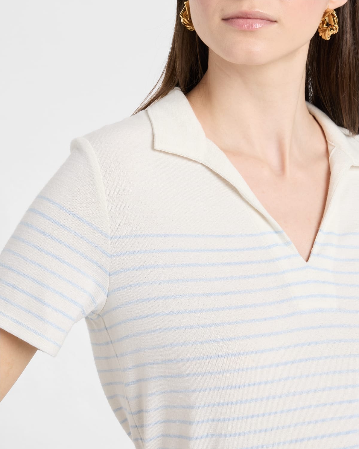 Stripe Short-Sleeve Polo Top - 5