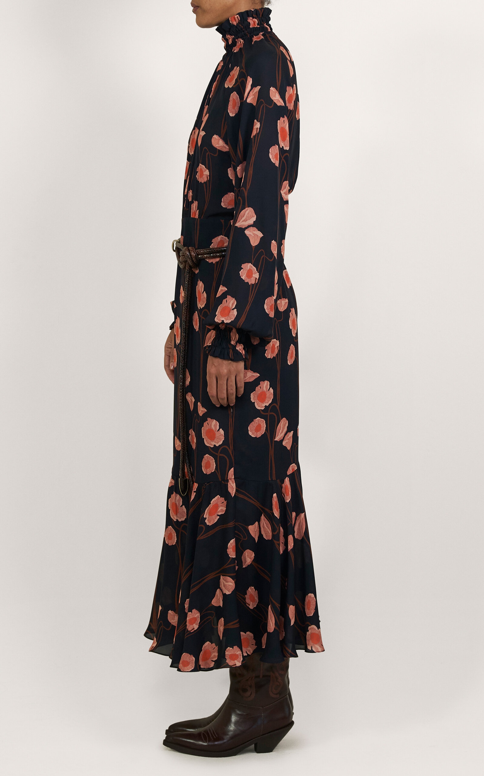 Lo Sublime High Neck Silk Midi Dress navy - 4