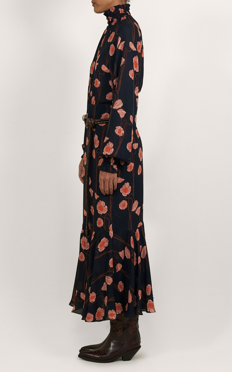 Lo Sublime High Neck Silk Midi Dress navy 4