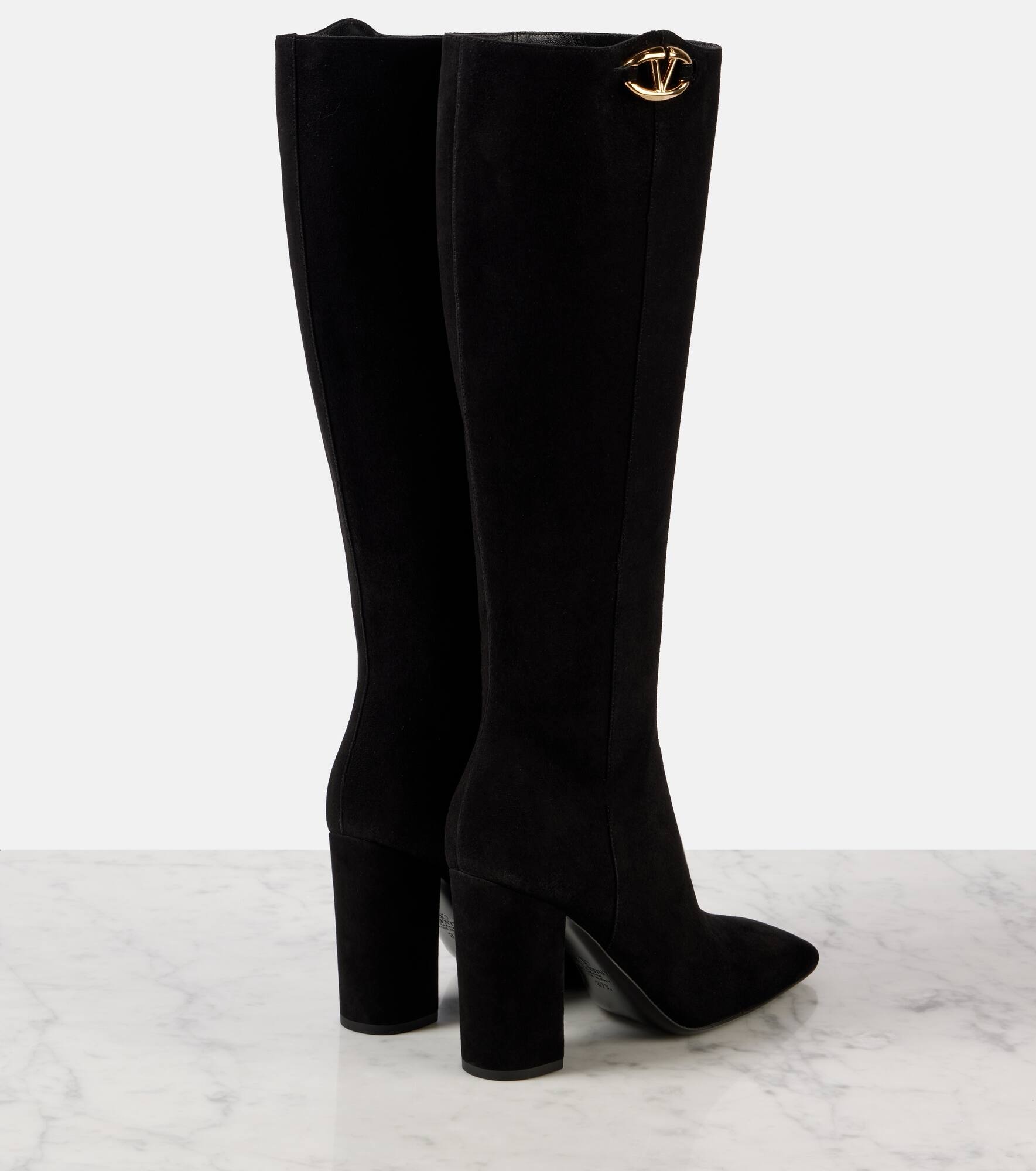 VLogo suede knee-high boots - 3
