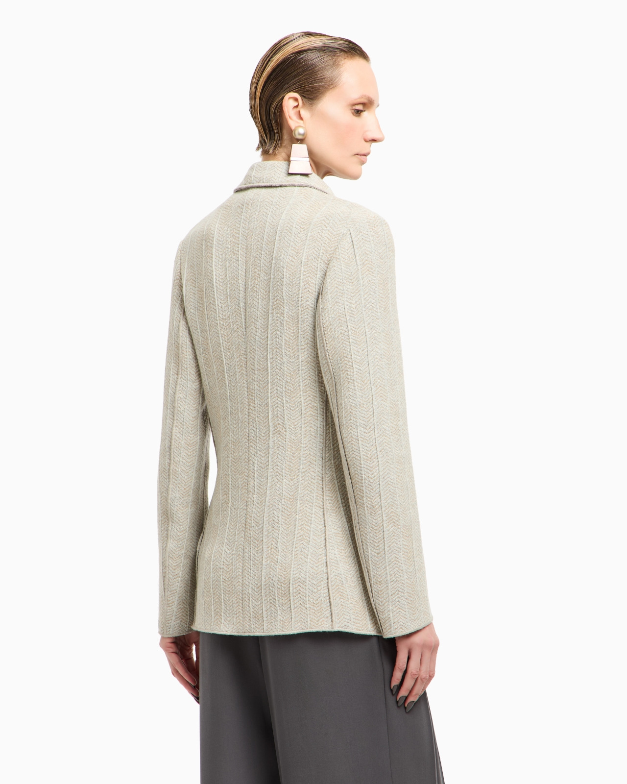 DOUBLE-BREASTED JACKET IN A JACQUARD CASHMERE AND VISCOSE JERSEY - 3