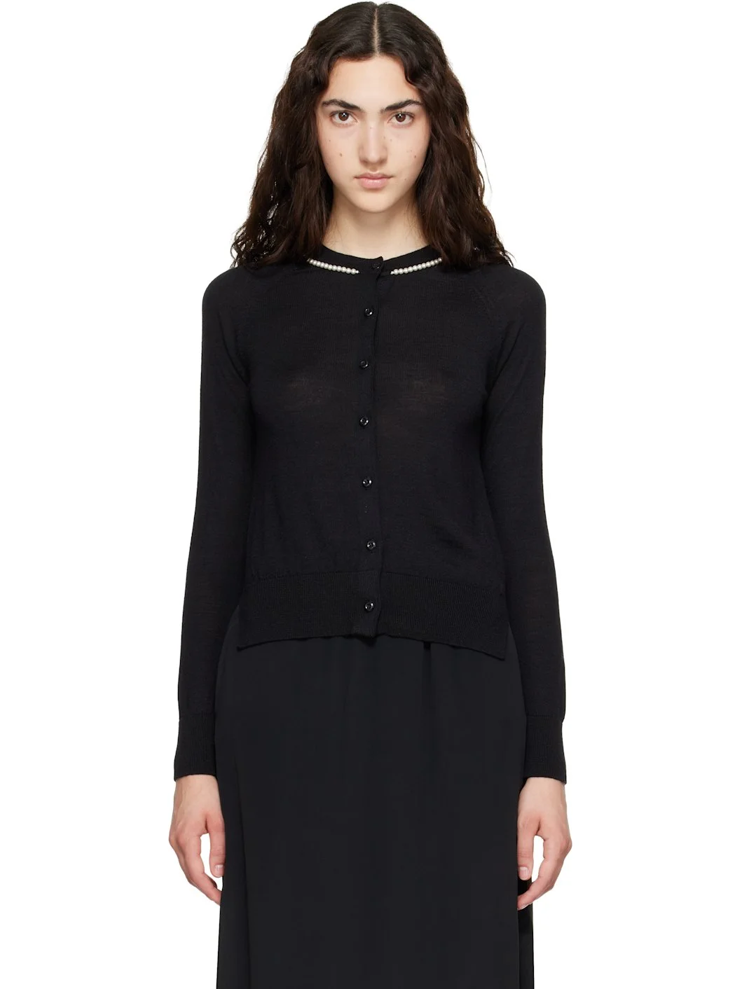 Black Classic Merino Silk Cardigan - 1