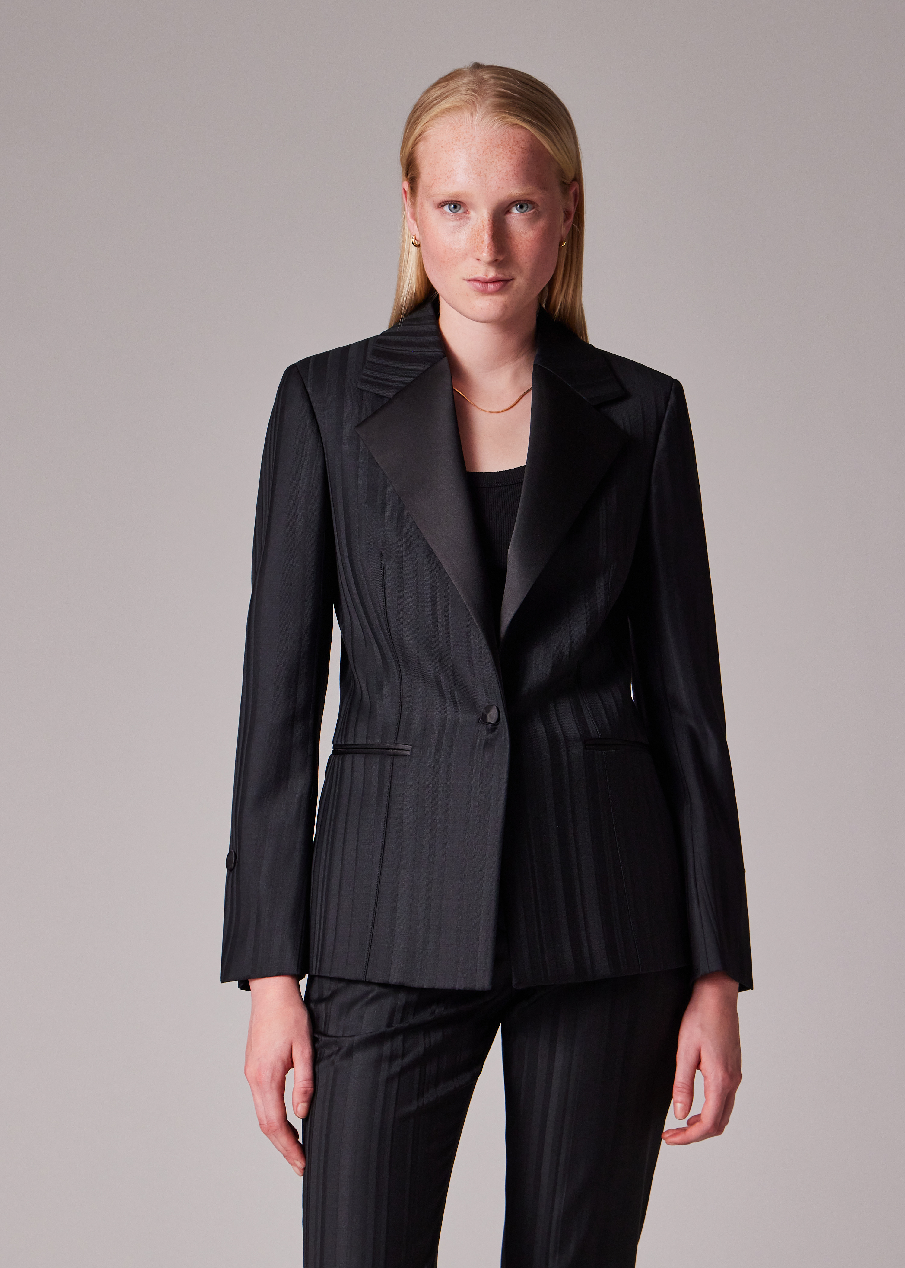 Women's Black 'Tonal Stripe' Tux Suit - 2