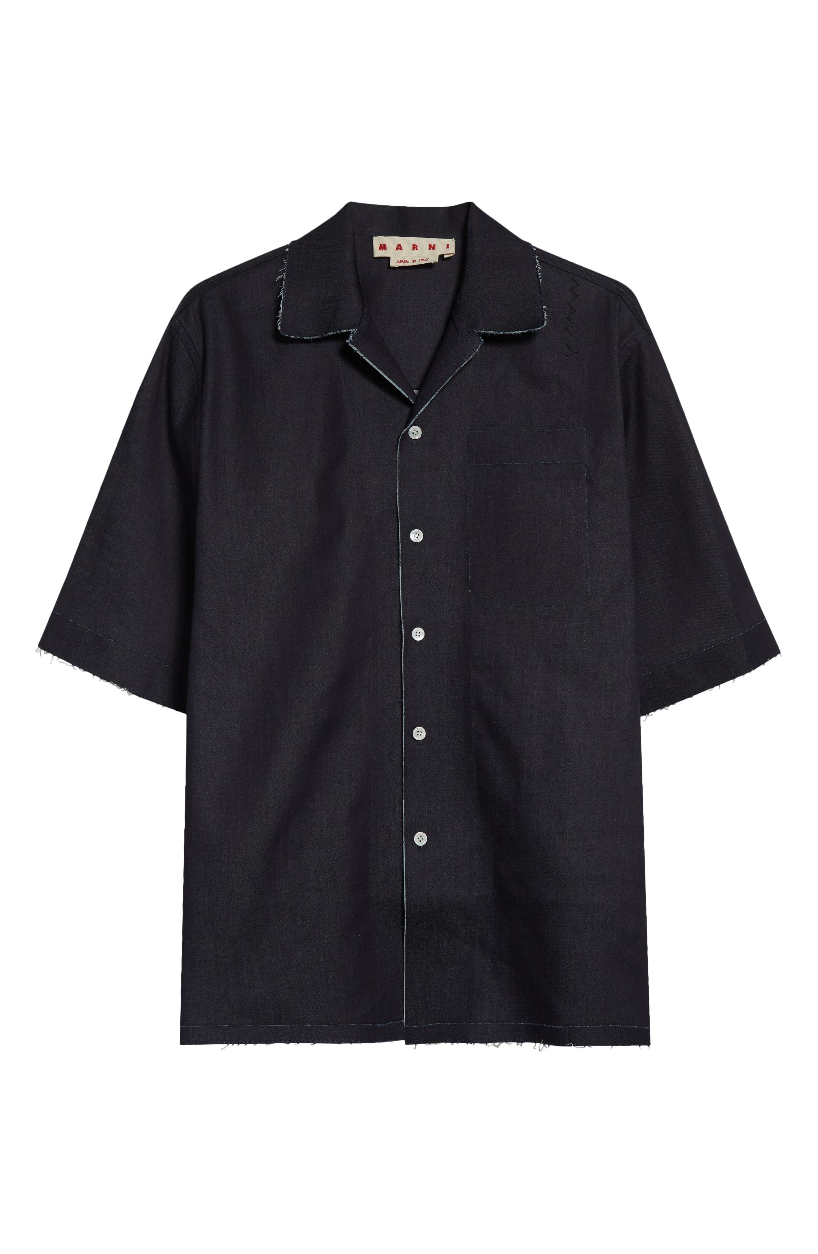 Marni Trompe l'Oeil Stretch Denim Bowling Shirt in Unb99 Blue/Black at Nordstrom - 5