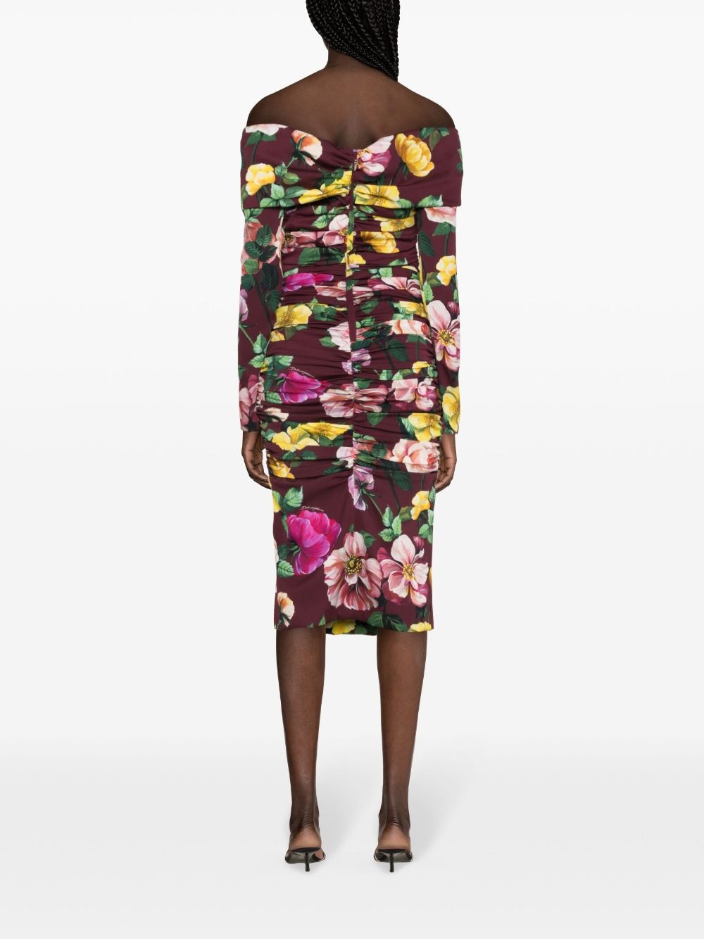 floral-print ruched midi dress - 4