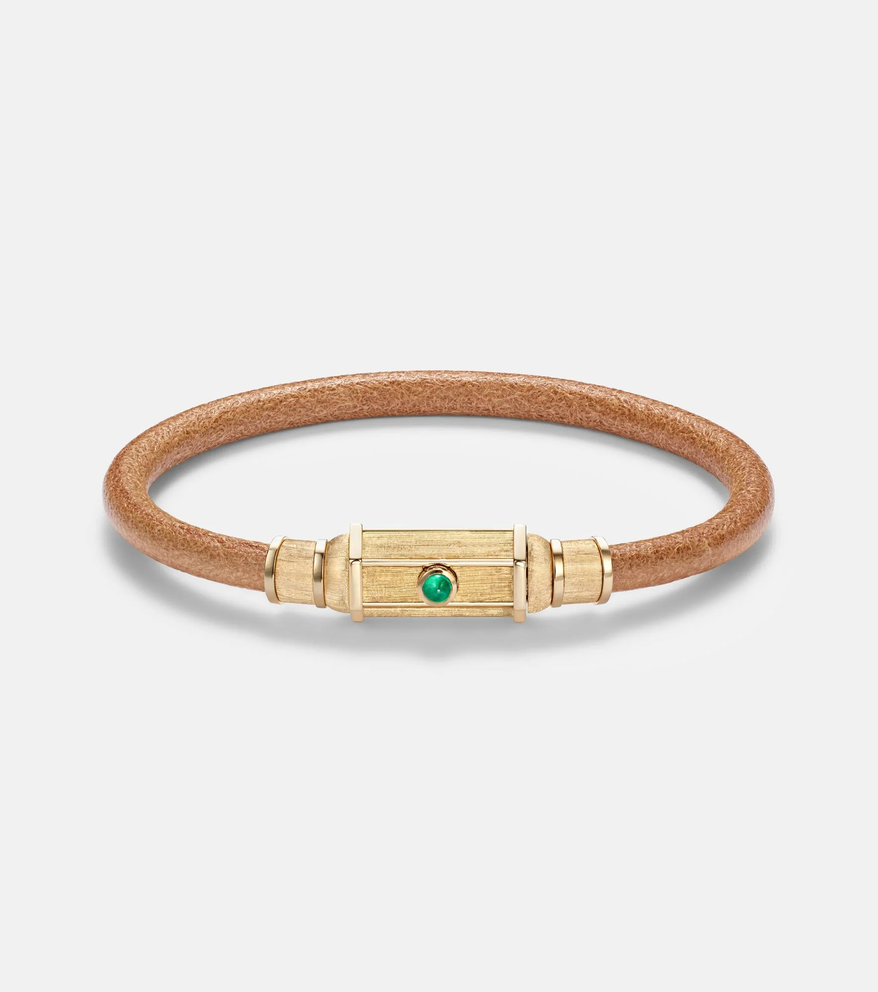 Lasso 18kt gold and leather bracelet with emeralds - 1