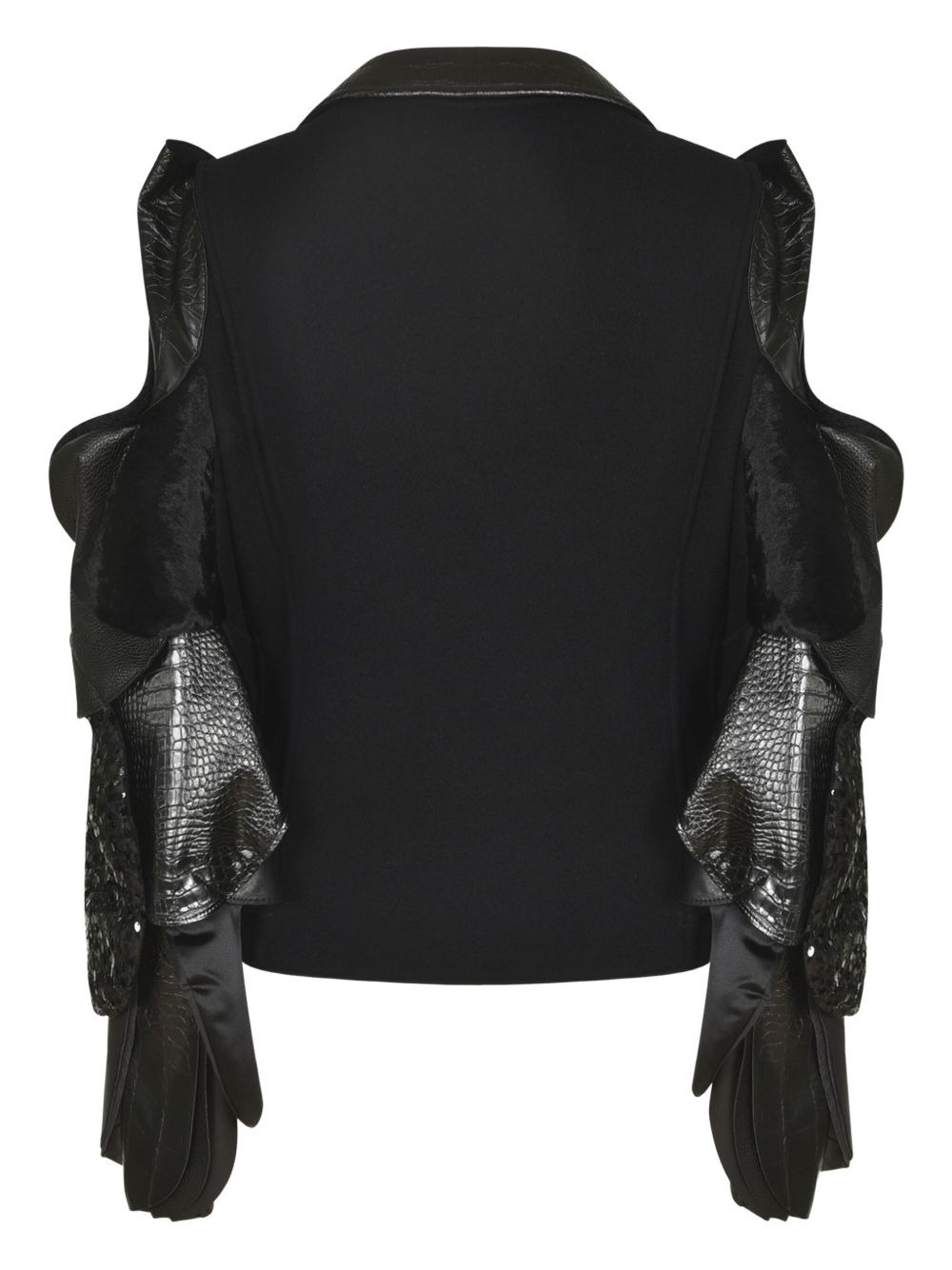 ruffled leather-sleeve coat - 2