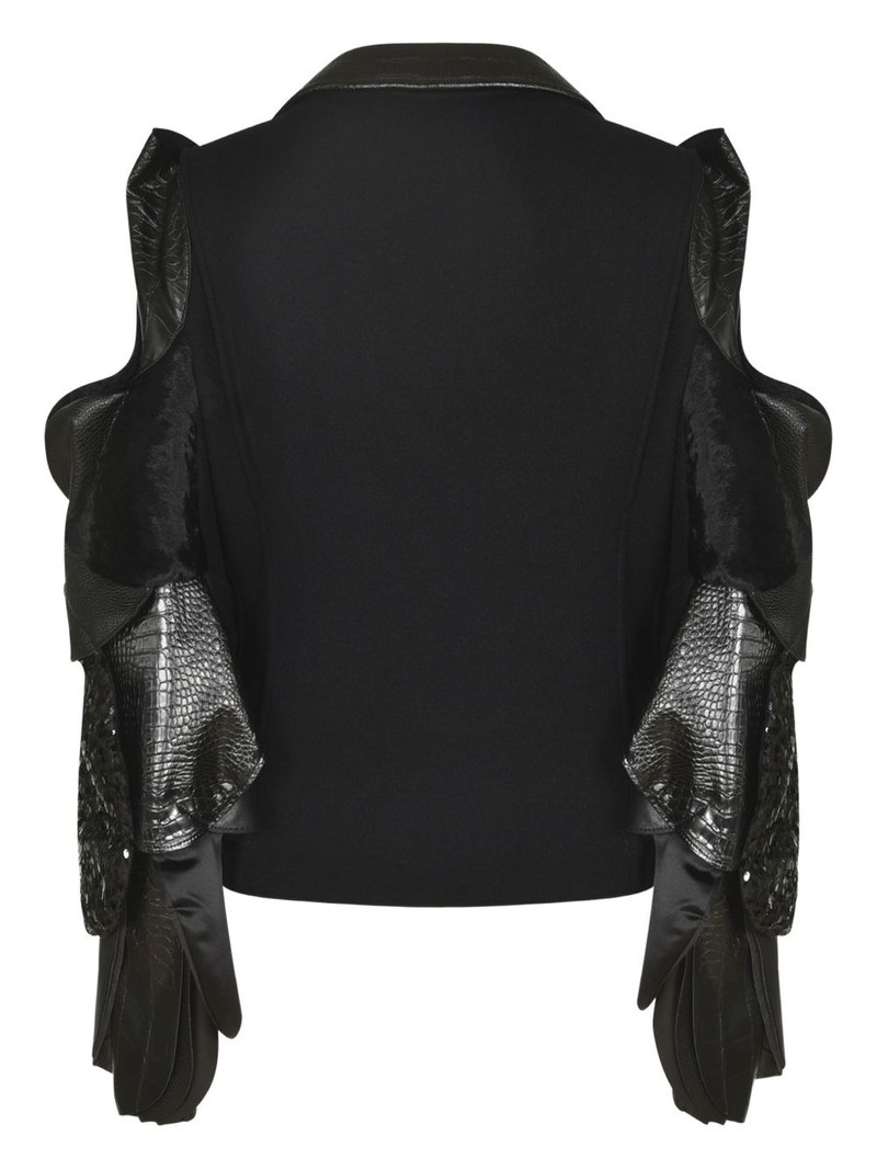Junya Watanabe ruffled leather-sleeve coat outlook