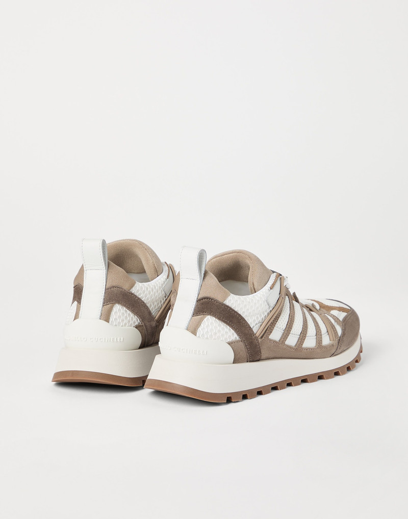 Brunello Cucinelli Suede and techno fabric runners with shiny loop detail outlook