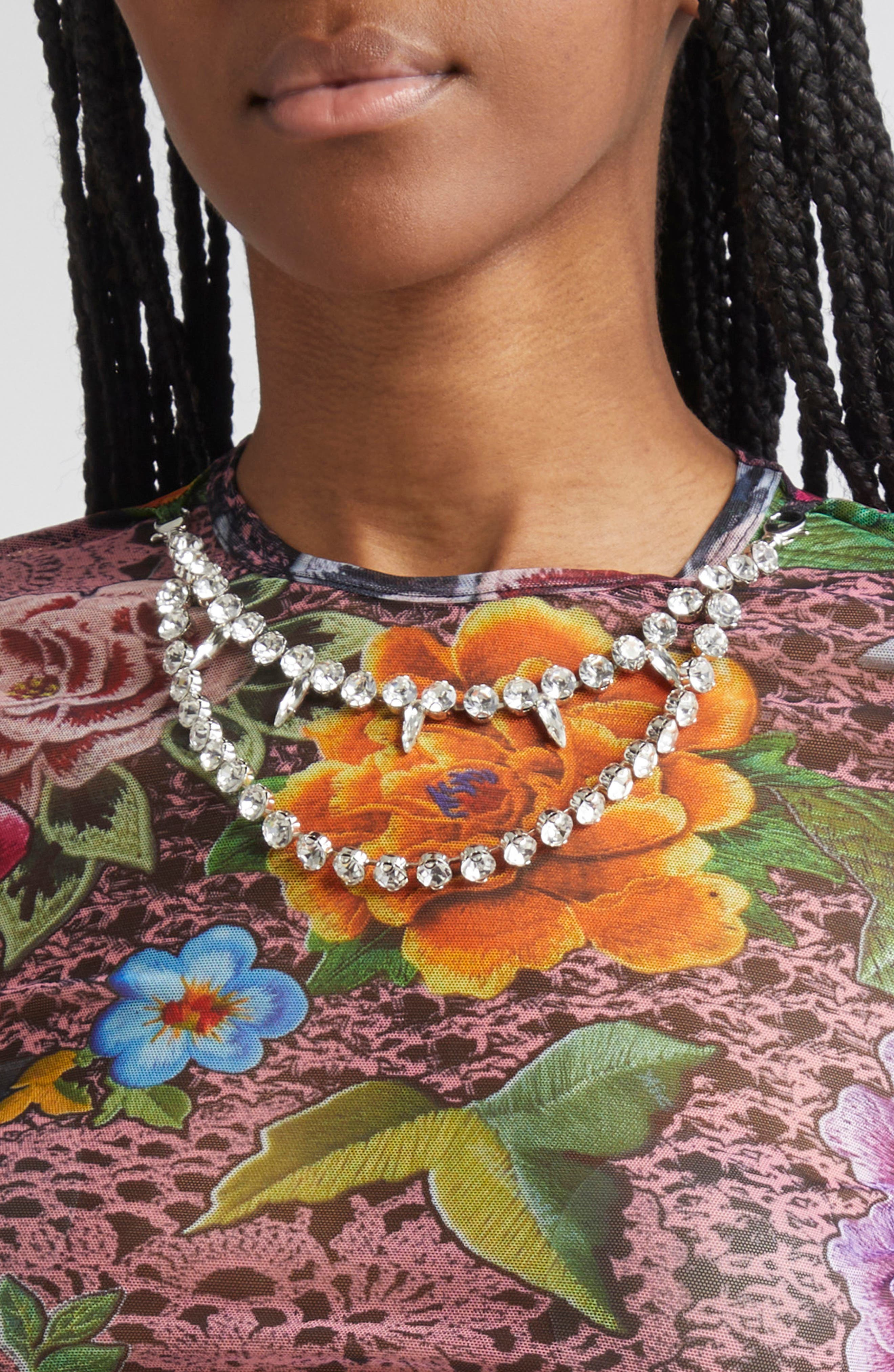Area Crystal Embellished Floral Tulle Top in Pink Multi at Nordstrom - 4