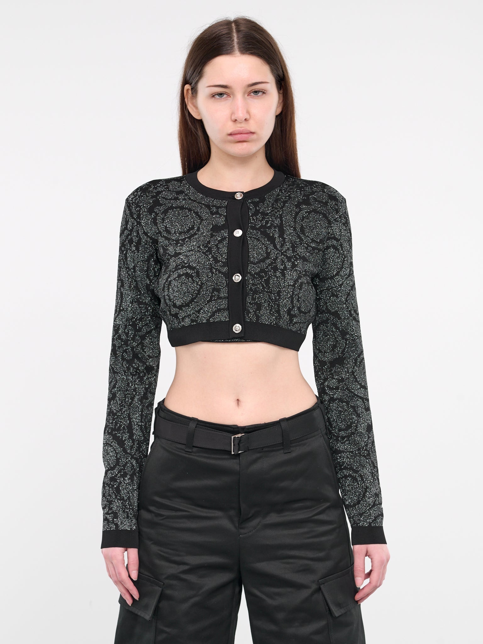 Barocco Lurex Crop Knit Cardigan - 1