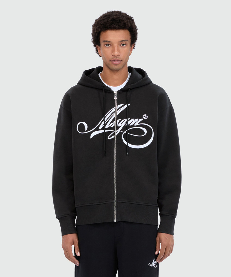 MSGM Black jersey hoodie with cursive MSGM logo outlook