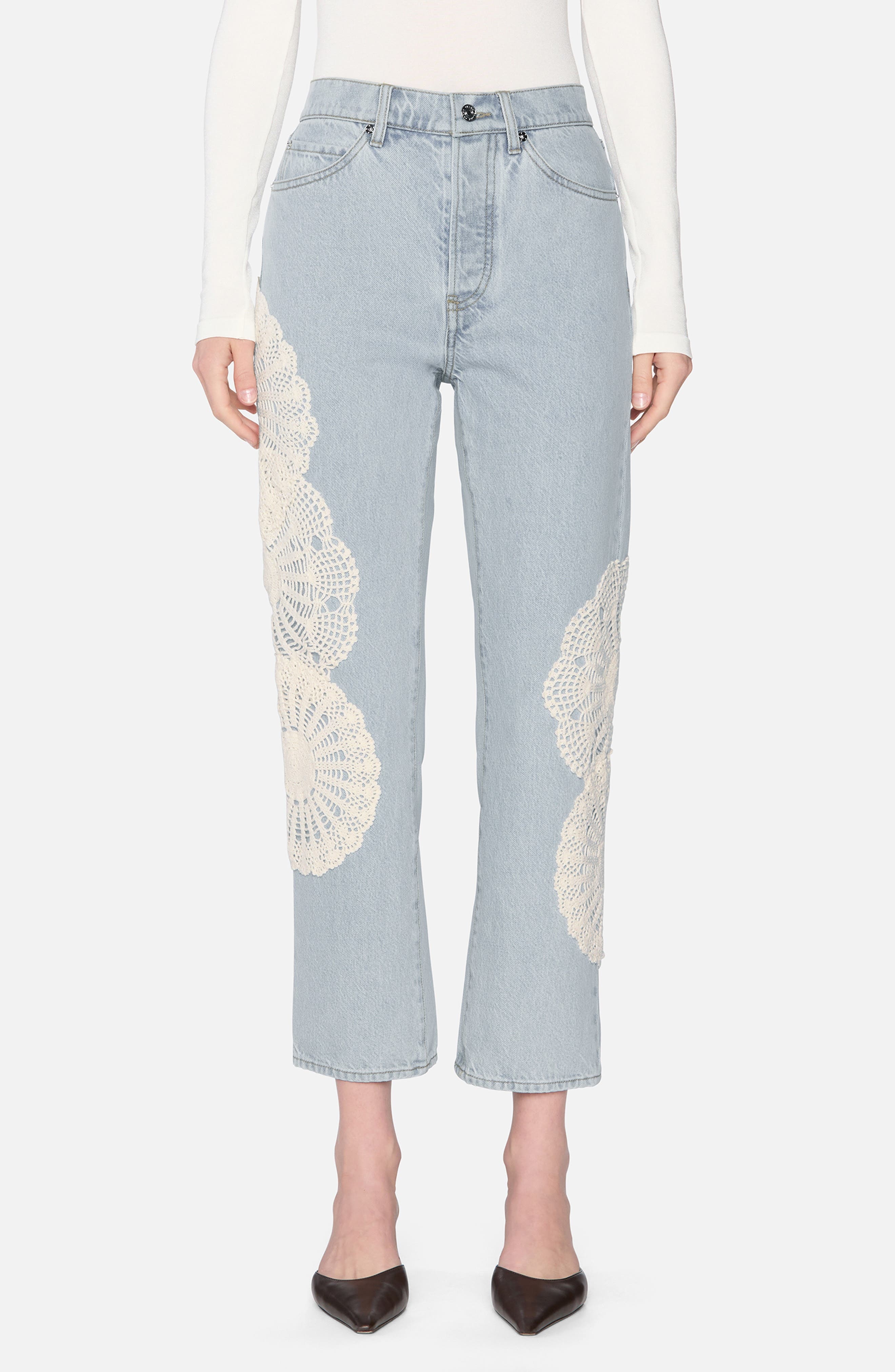 FRAME The Crochet Straight Leg Ankle Jeans in Wisp at Nordstrom - 1