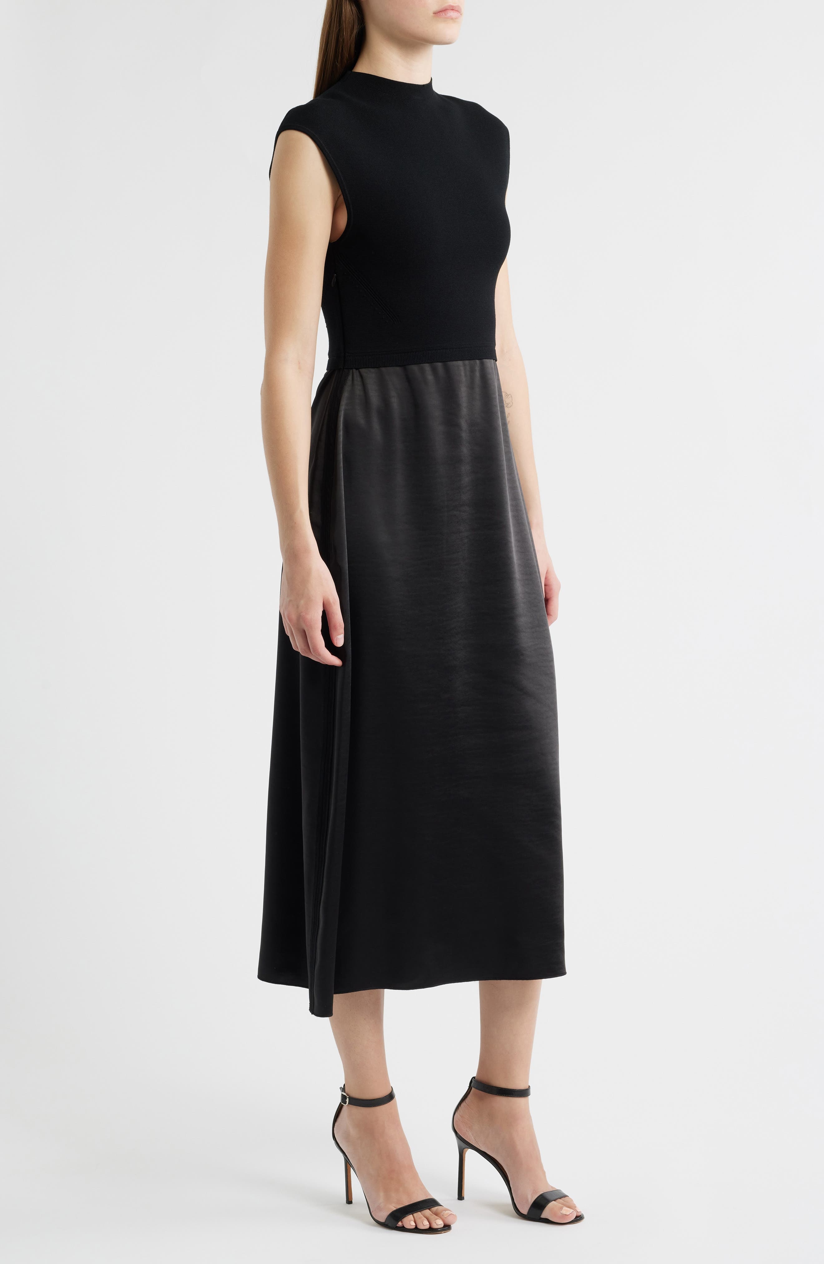 BOSS Ferdolini Mixed Media Midi Dress in Black at Nordstrom - 3