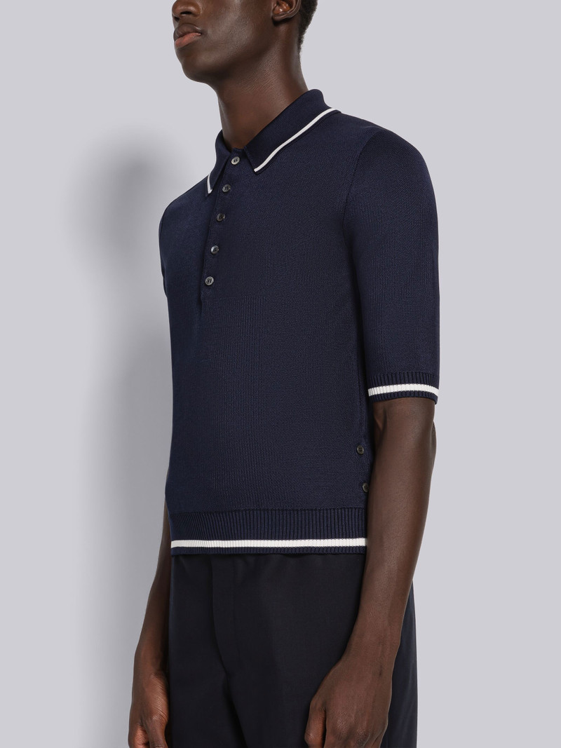 Thom Browne Silk Cotton Pique Tipping Short Sleeve Polo outlook