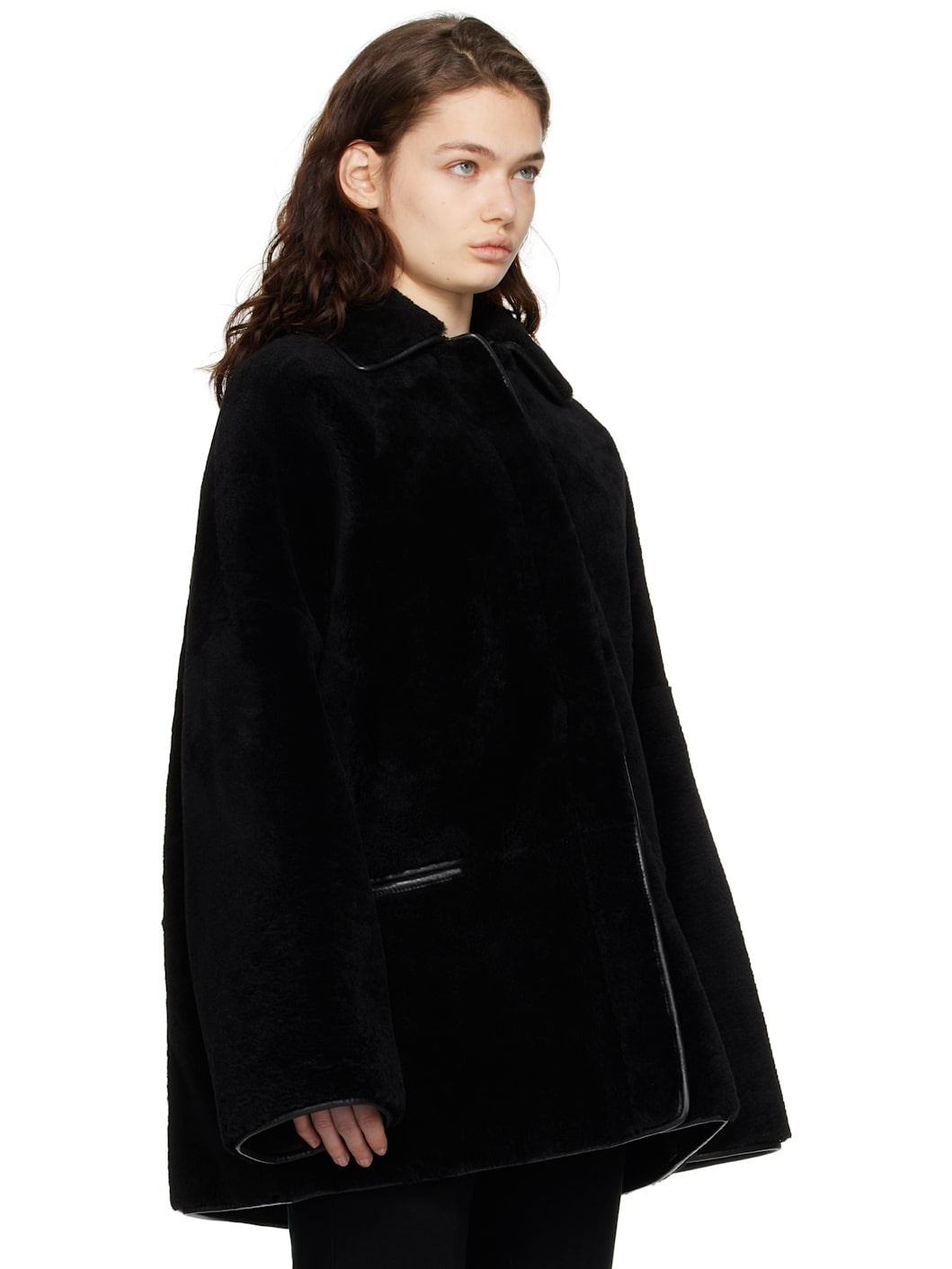 Black Teddy Overshirt Shearling Jacket - 2