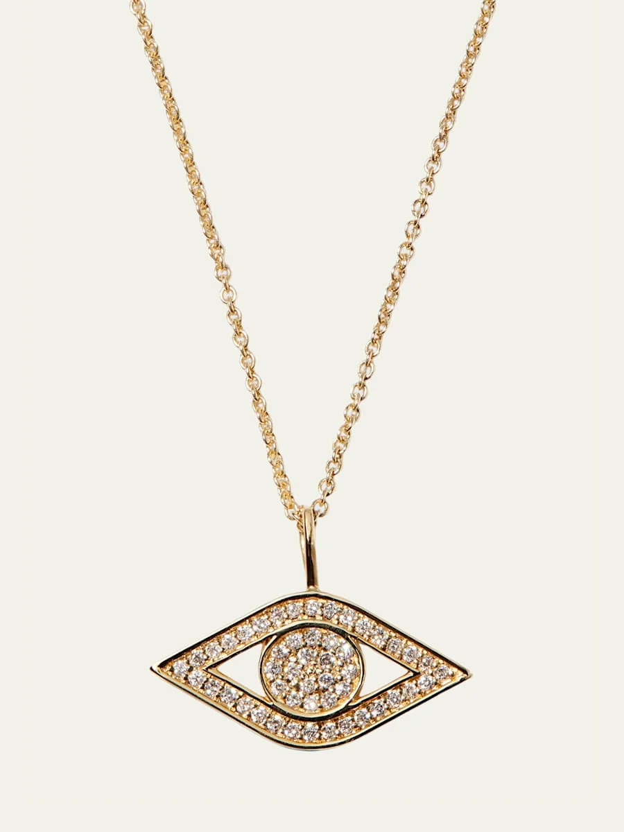 14k Yellow Gold Small Diamond Evil Eye Necklace - 1