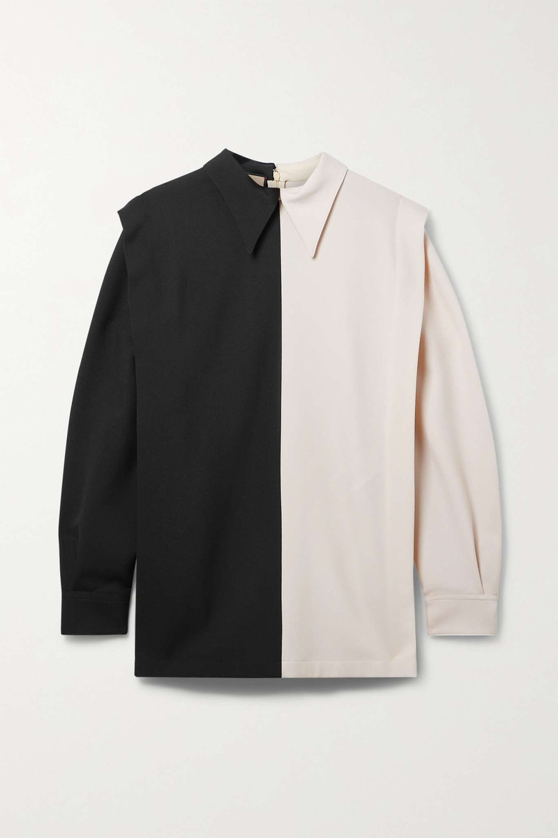Two-tone color-block wool-twill blouse 1