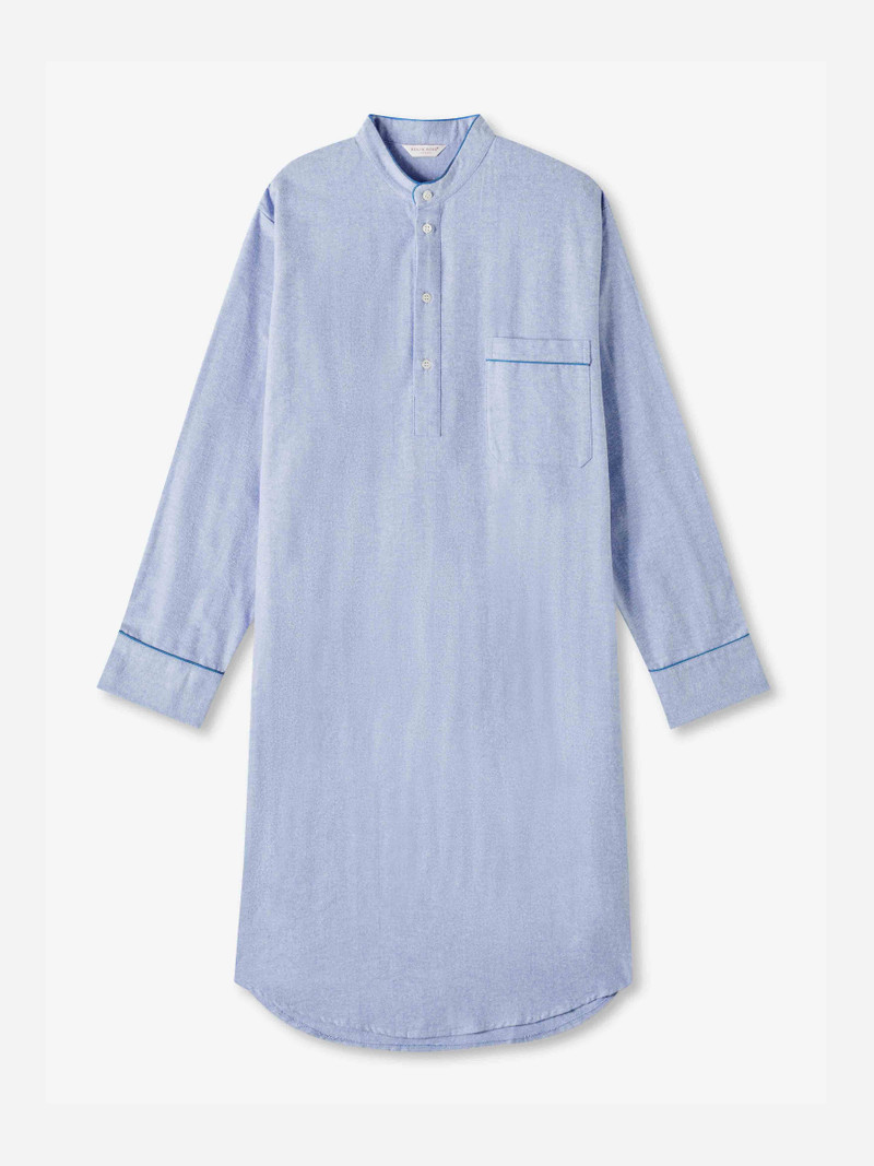 Derek Rose Men's Nightshirt Arran 24 Brushed Cotton Blue outlook
