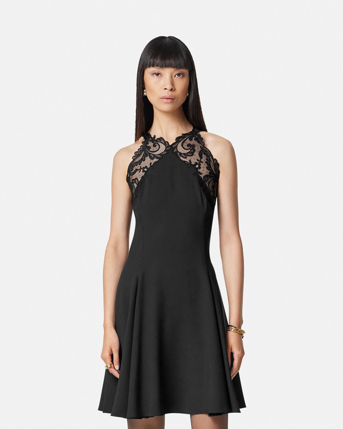 Barocco Lace Halterneck Mini Dress - 4