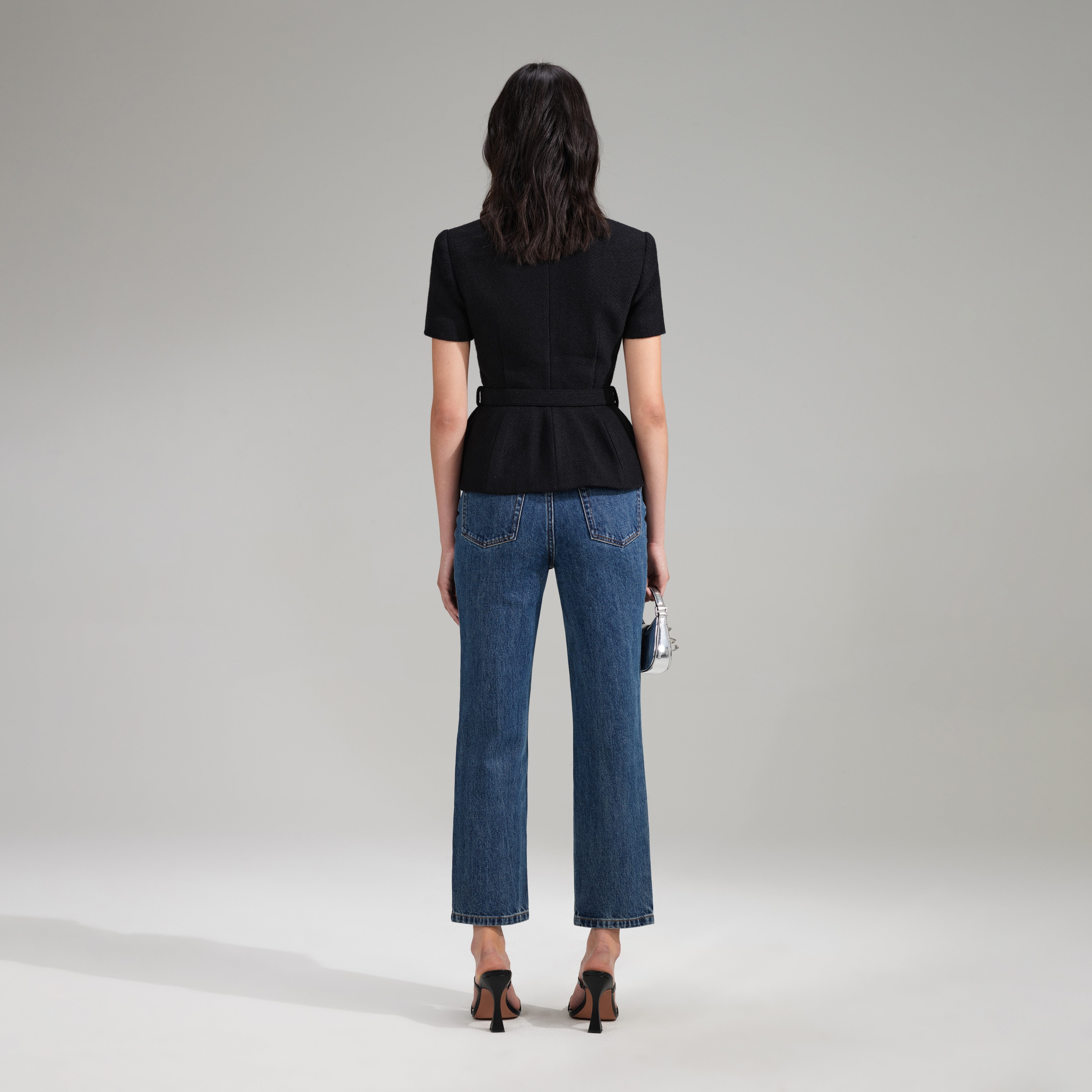 【送料&関税込】self-portrait Black Polyester Blend Top self-portrait Black Tailored Textured Top | REVERSIBLE