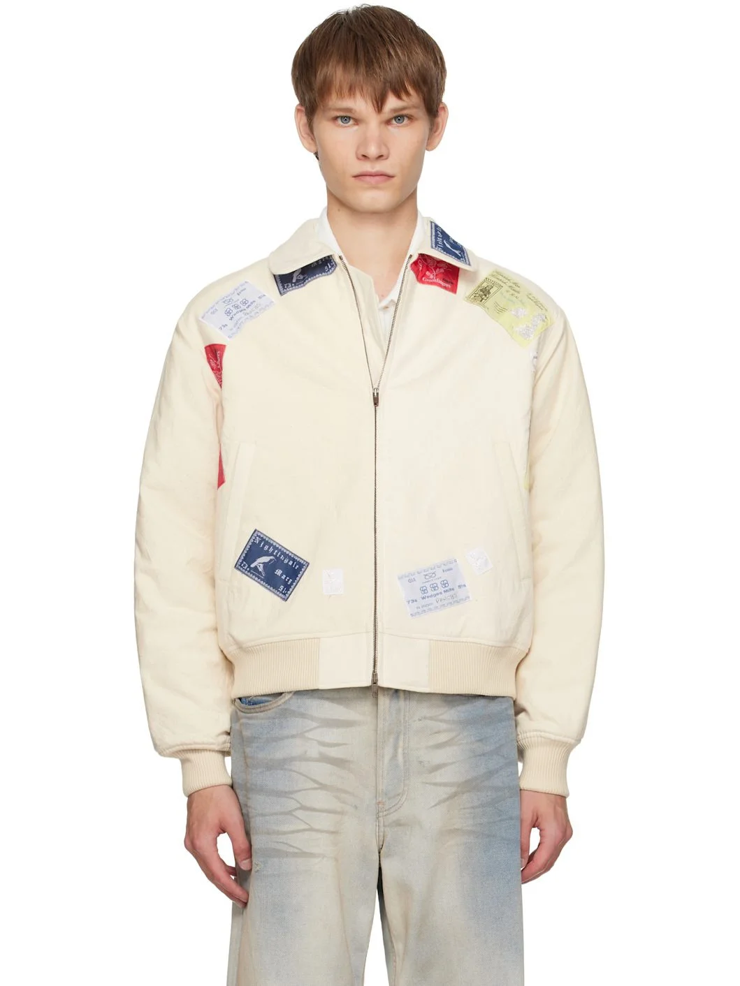 Beige CB Patch Bomber Jacket - 1