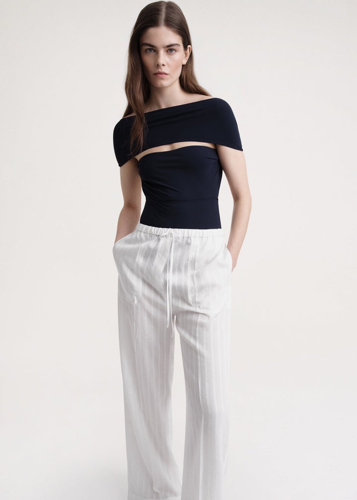Jacquard stripe drawstring trouser white - 5