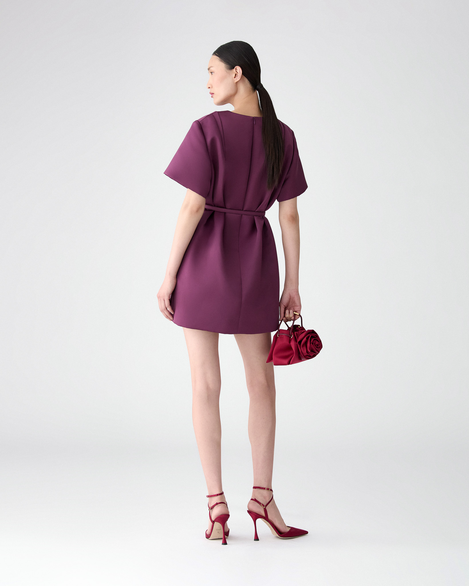 Satin Shift Dress with Belt - 3