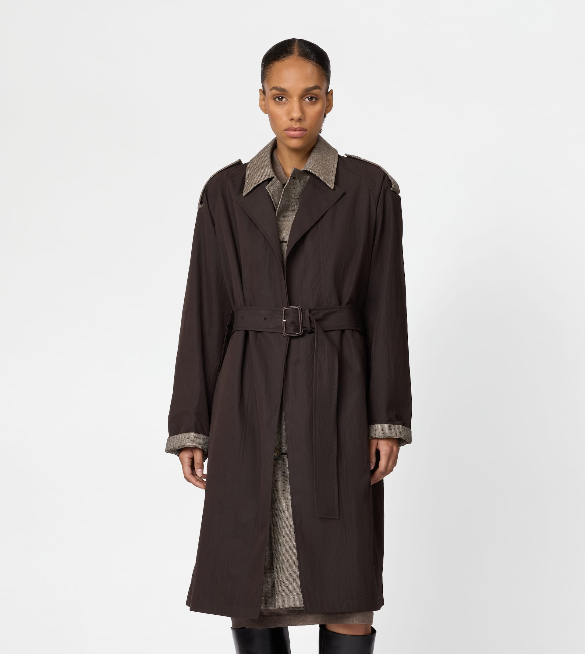 2-IN-1 TRENCH COAT IN TECHNICAL COTTON AND WOOL - BROWN - 4