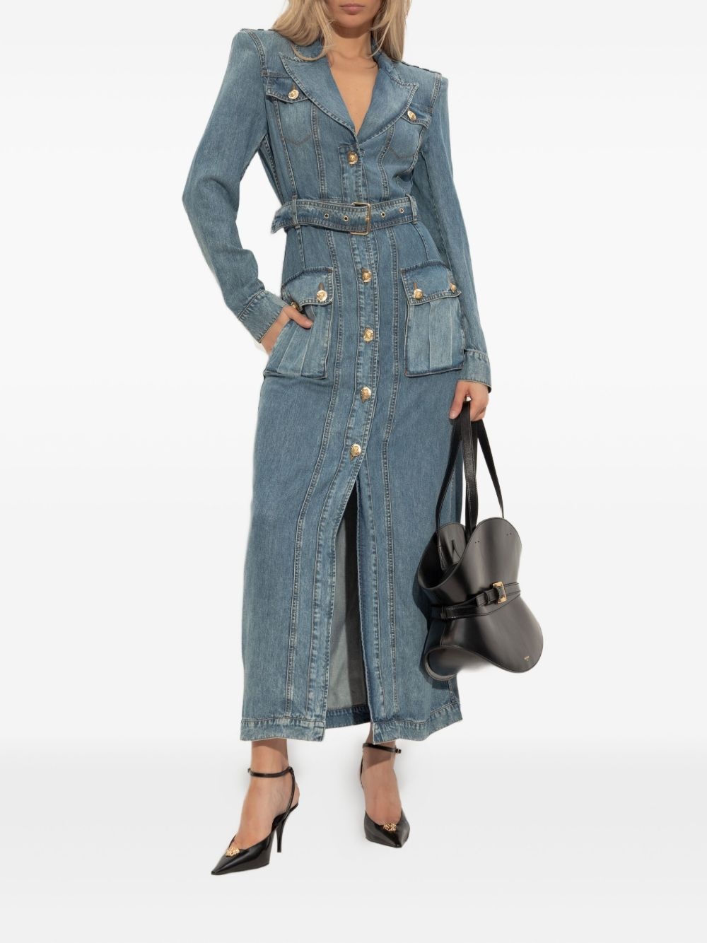 belted denim maxi dress - 2