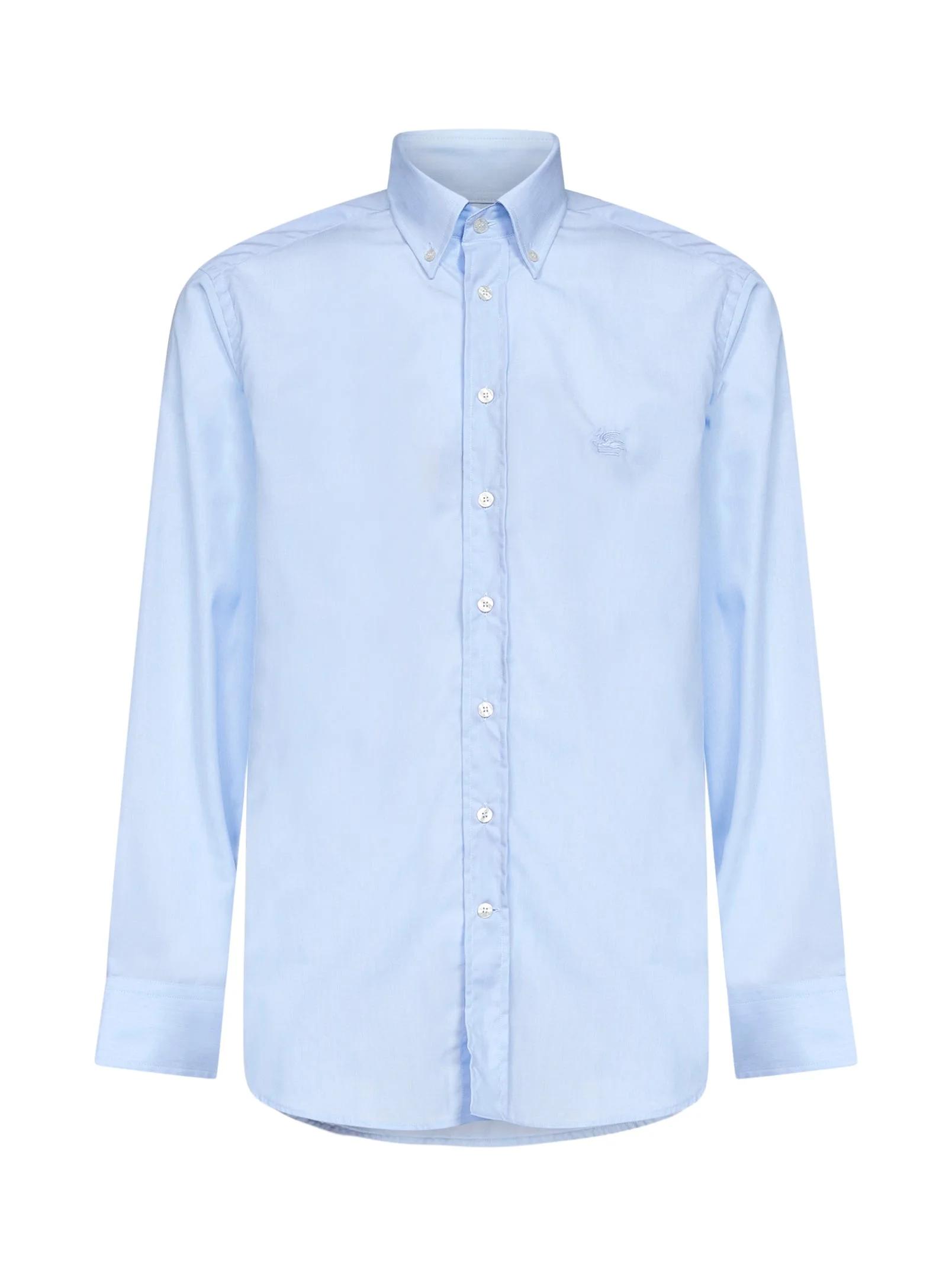Light blue cotton button-down logo shirt - 1