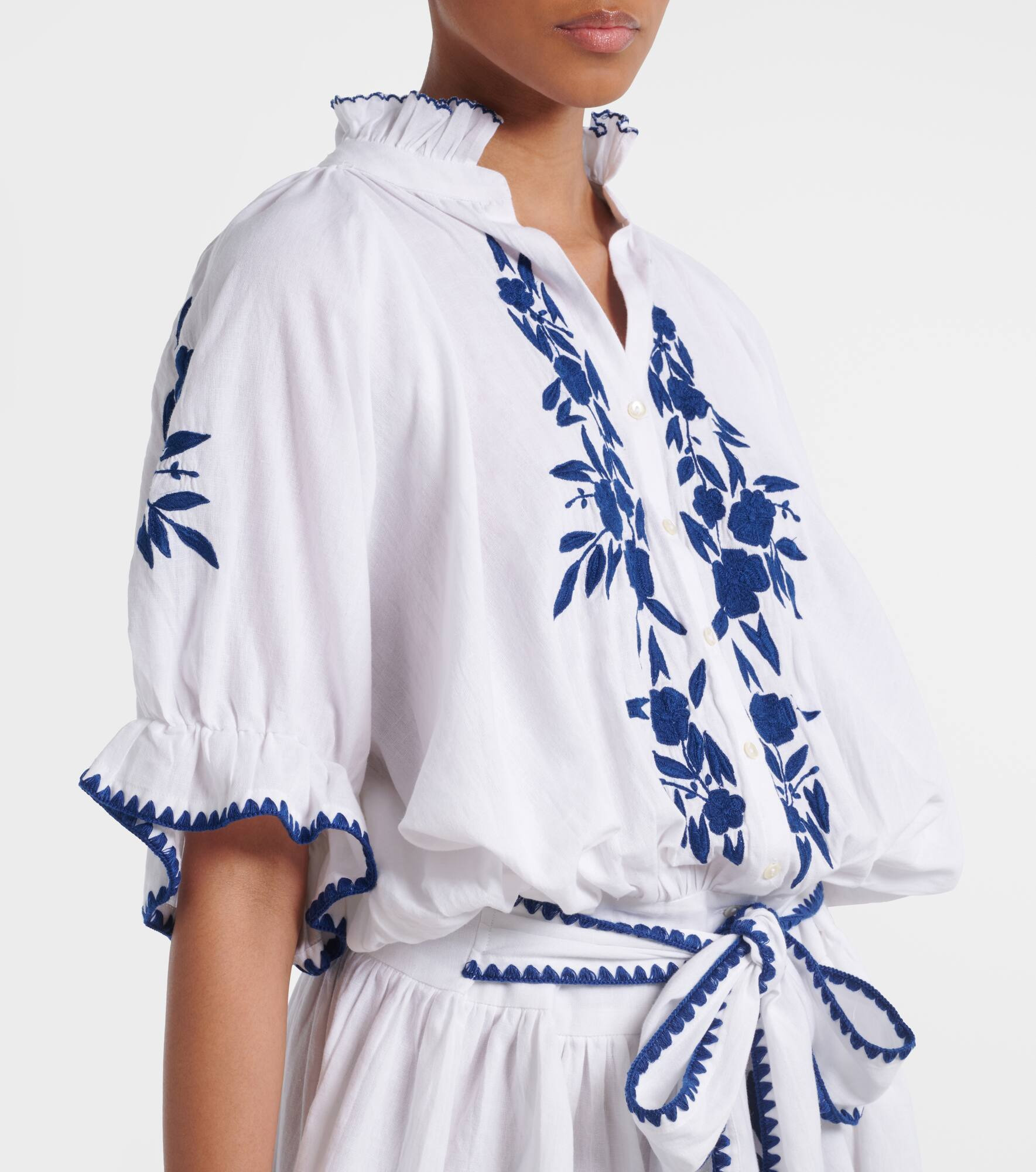 Embroidered cotton and linen minidress - 4