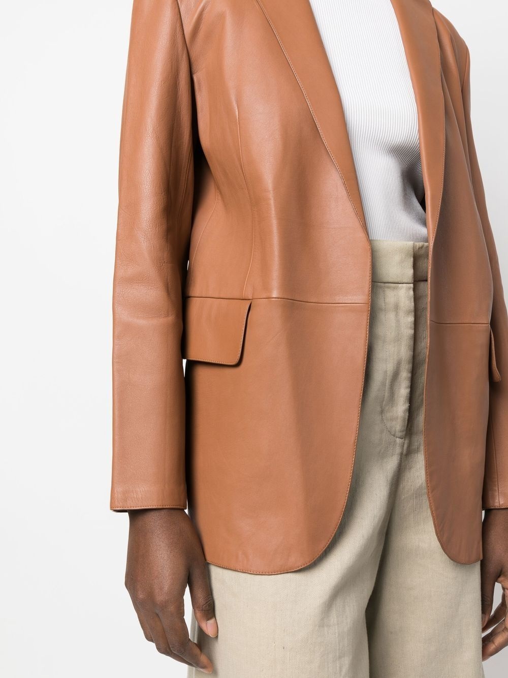 leather open front blazer - 5