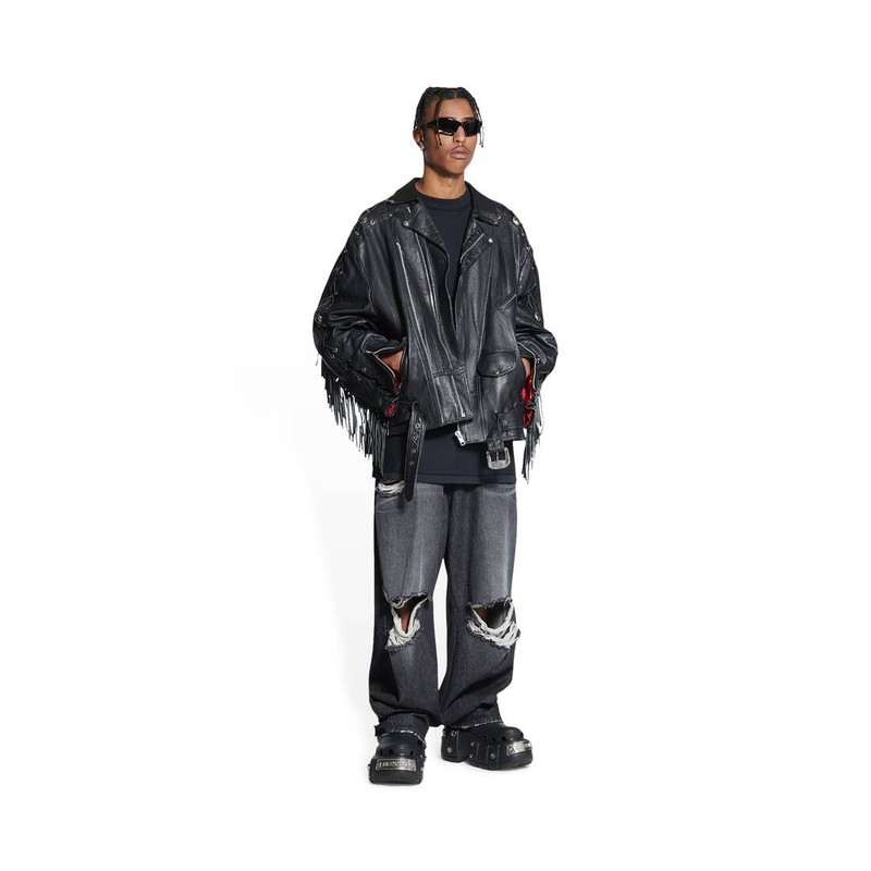 BALENCIAGA Men's Upcycled Biker Jacket in Black outlook