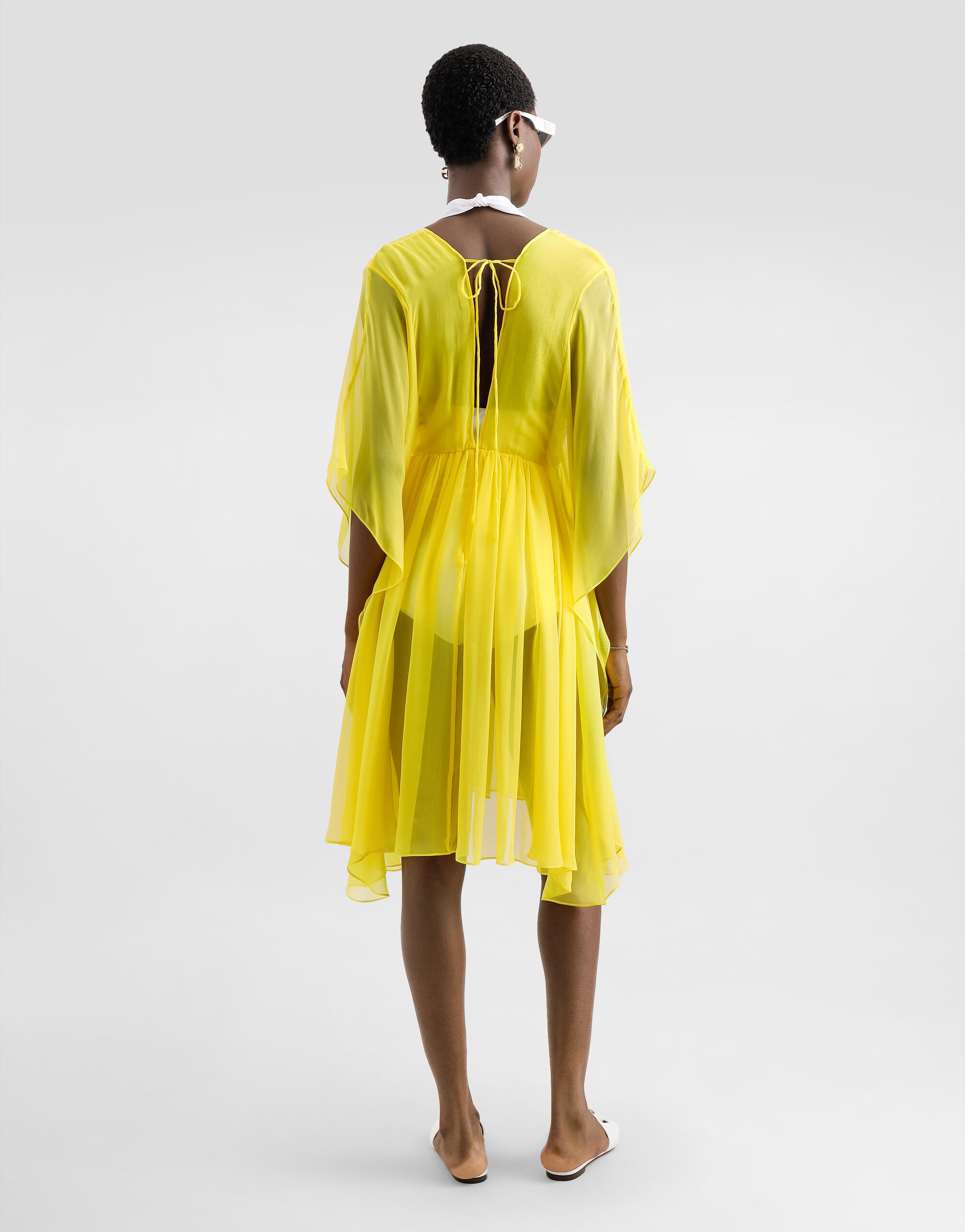 Short silk chiffon caftan with drawstring - 3