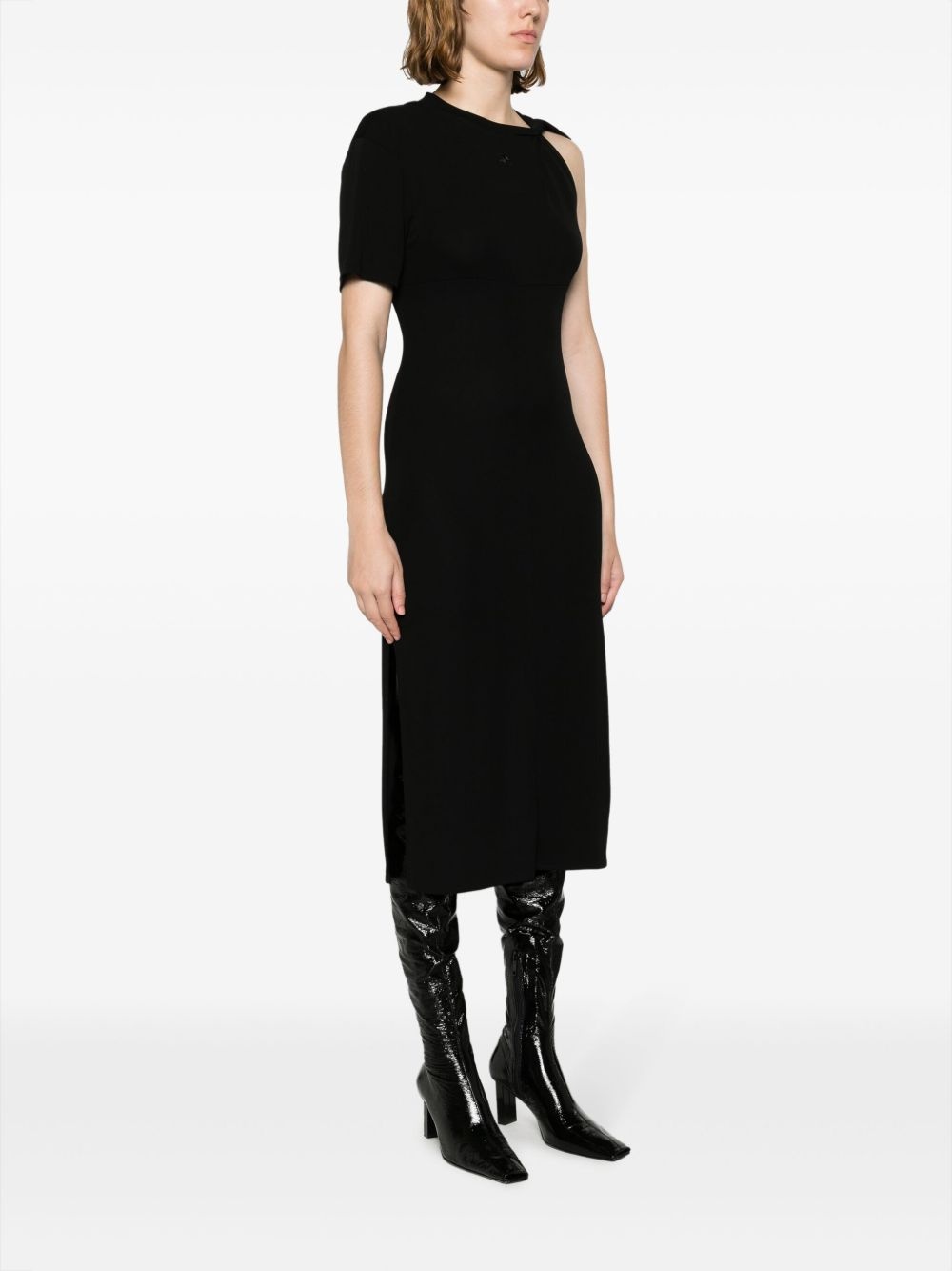 logo-appliqué asymmetric midi dress - 3