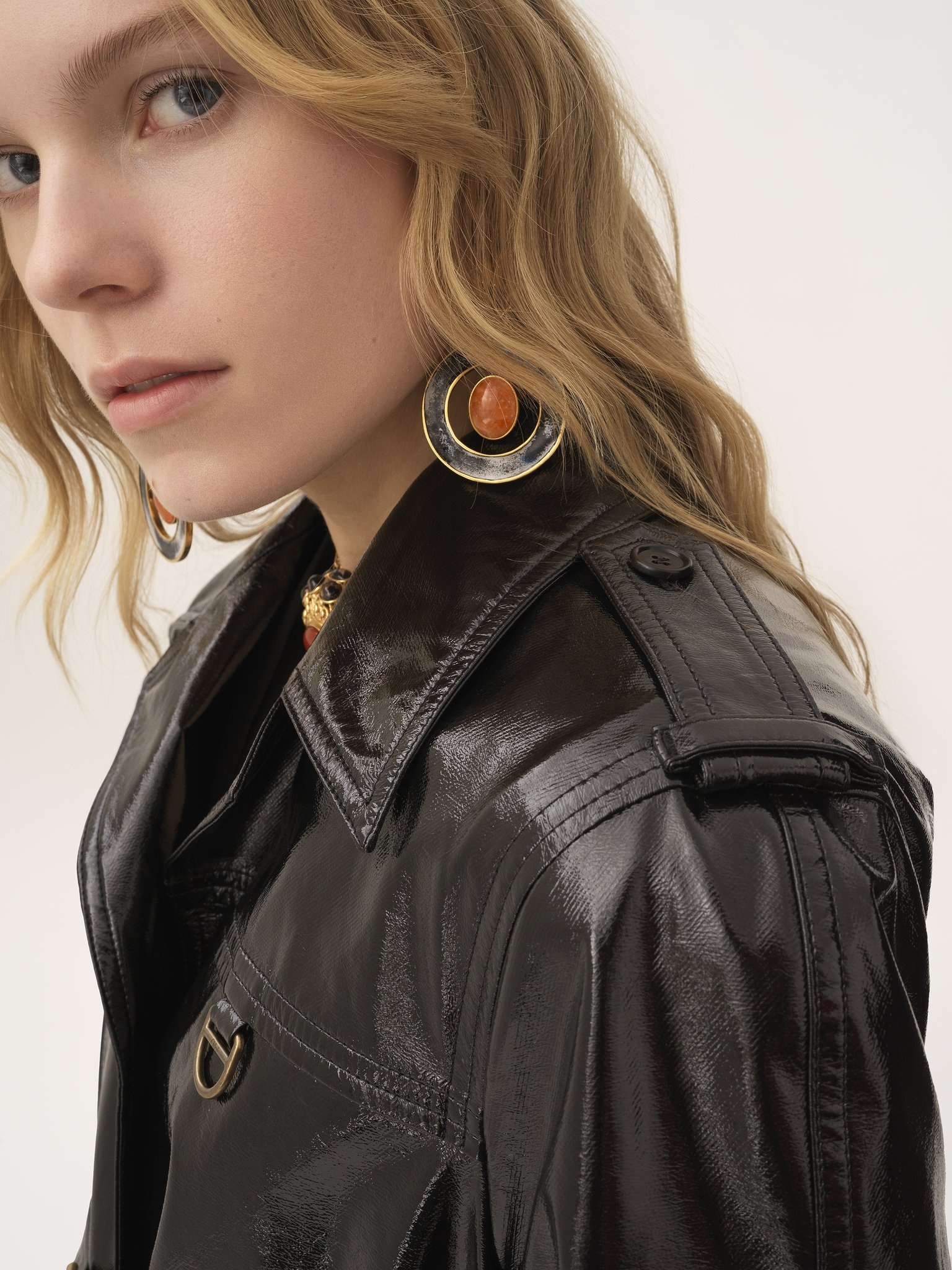 BELTED JACKET IN SHINY COATED COTTON - 4