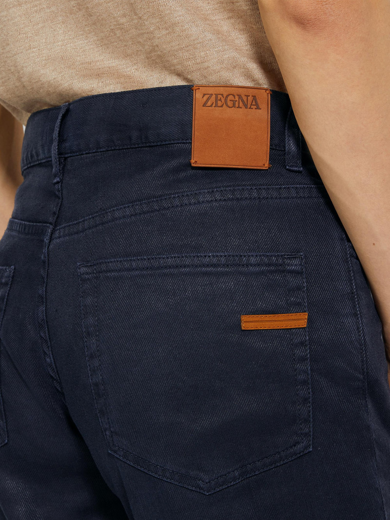 Men's Stretch Cotton and Linen Roccia Jeans - Navy Blue 5