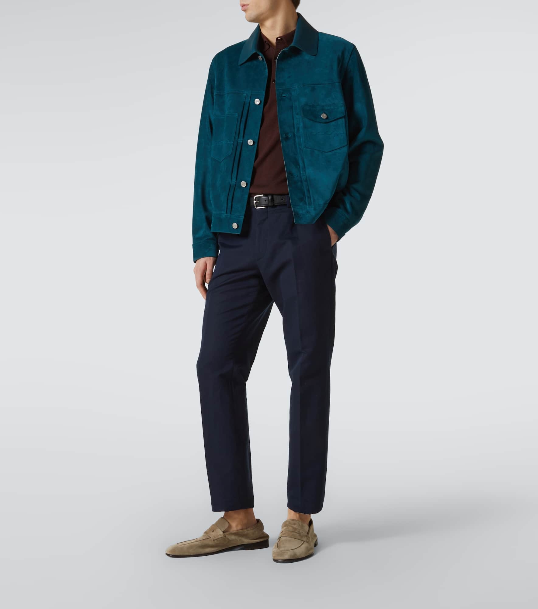 Leather-trimmed suede field jacket - 2