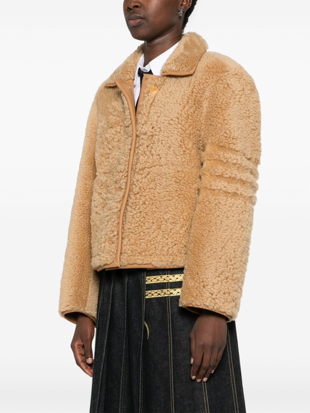 button-up shearling jacket - 3