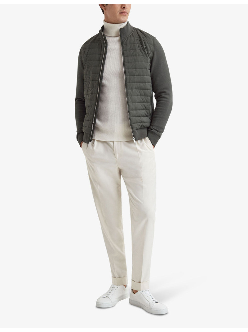 REISS Freddie quilted knitted cotton-blend jacket outlook