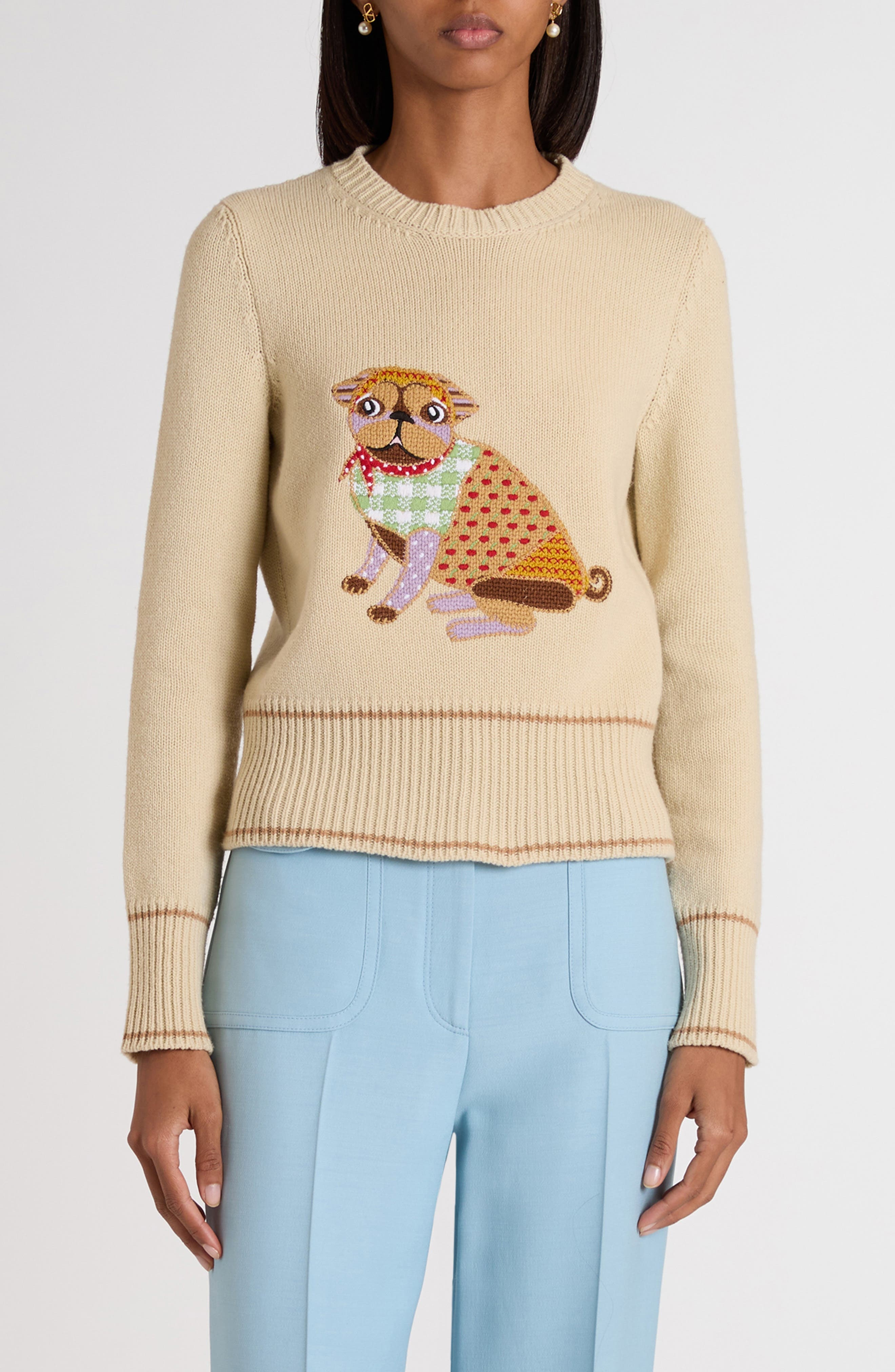 Valentino Garavani Le Chien de la Maison Embroidered Virgin Wool Sweater in Beige Multi at Nordstrom - 1