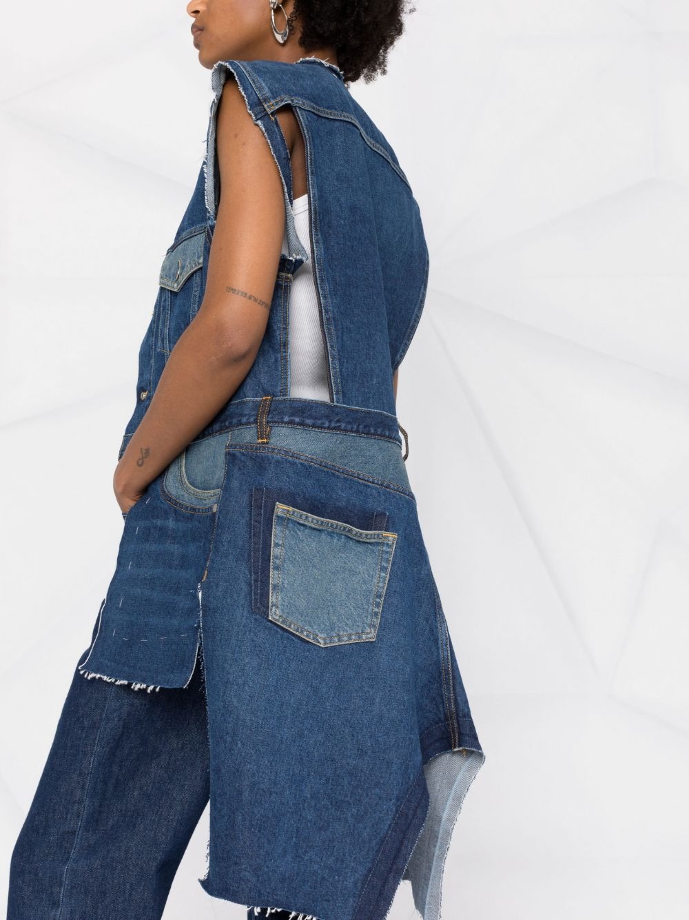 longline asymmetric denim vest - 3