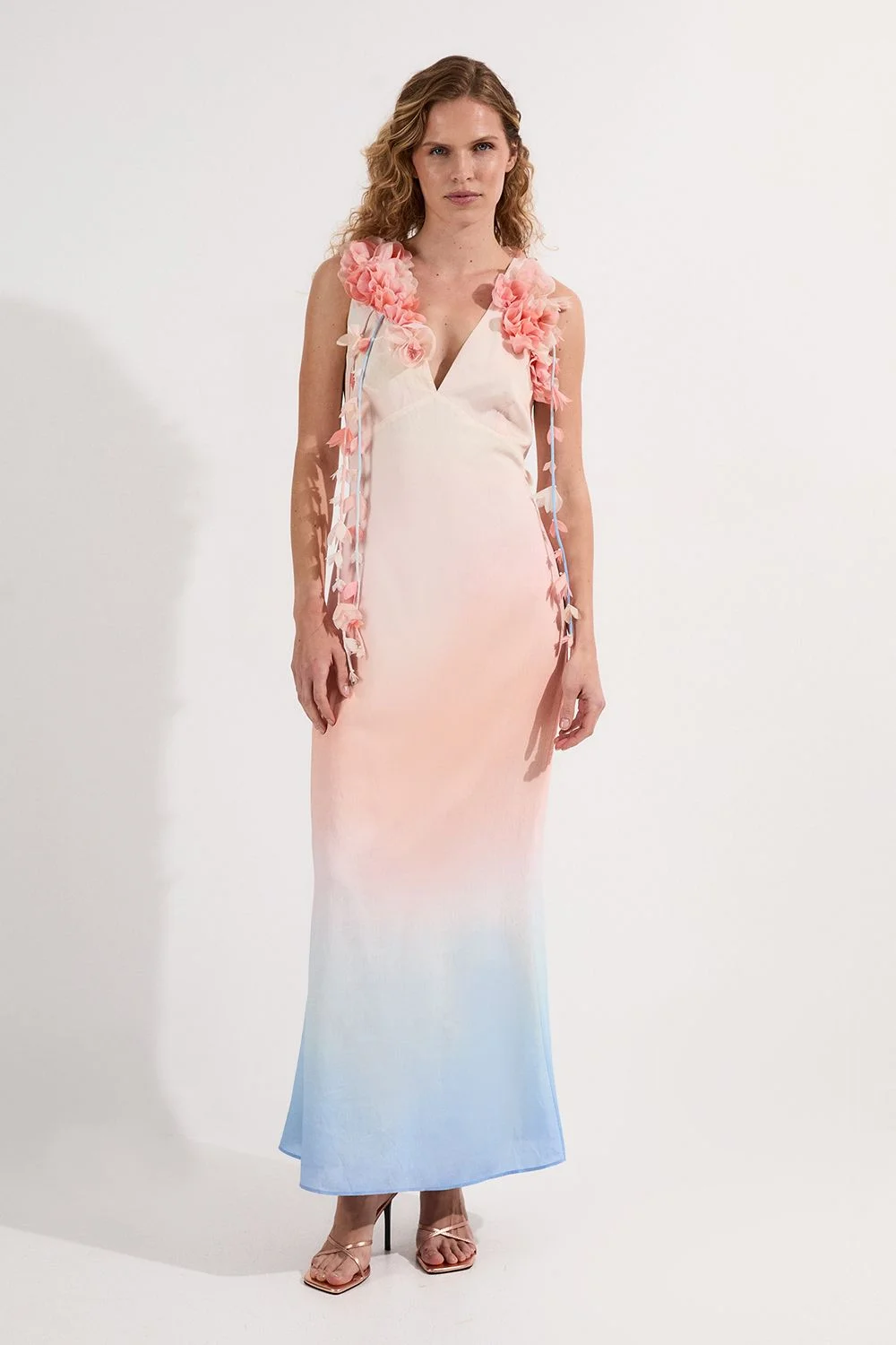 Ombre Applique Woven Halter Woven Maxi Dress - 1