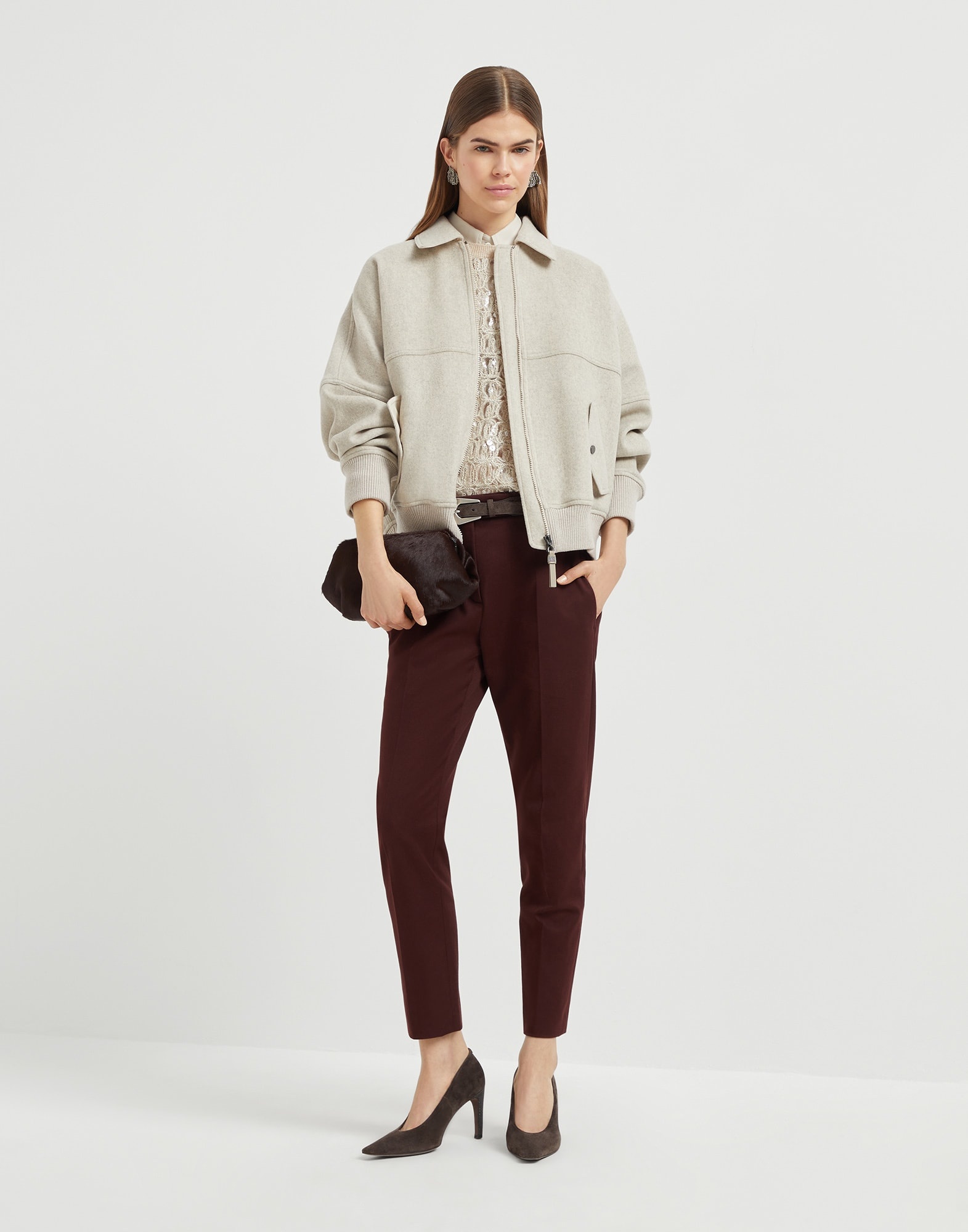 Stretch cotton cover cigarette trousers with monili - 4