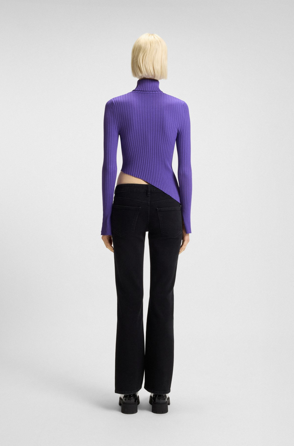 LOGO-BADGE RIB-KNIT SWEATER WITH ASYMMETRIC HEM - 4