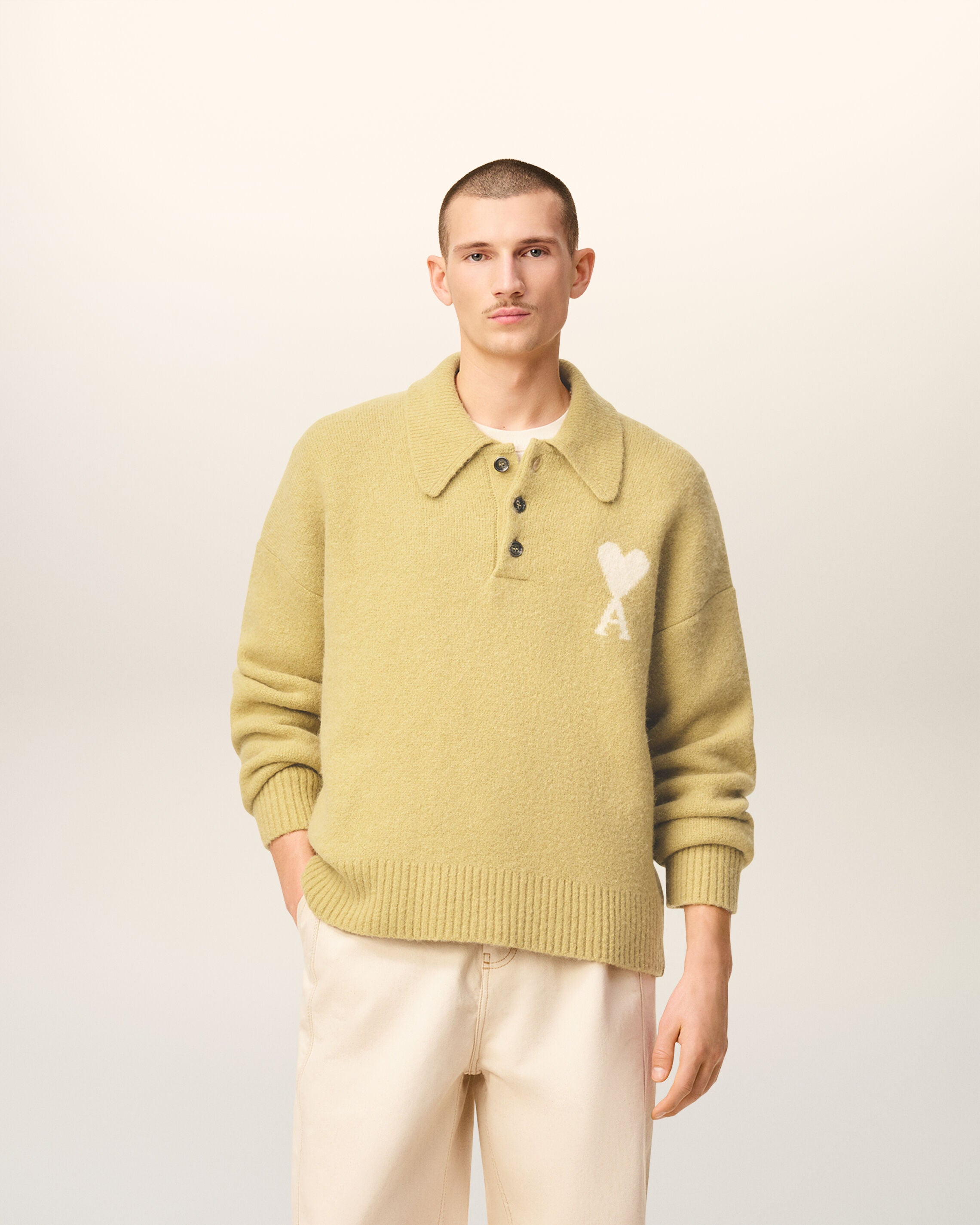 YELLOW ALPACA LONG  SLEEVES AMI DE COEUR POLO - 2