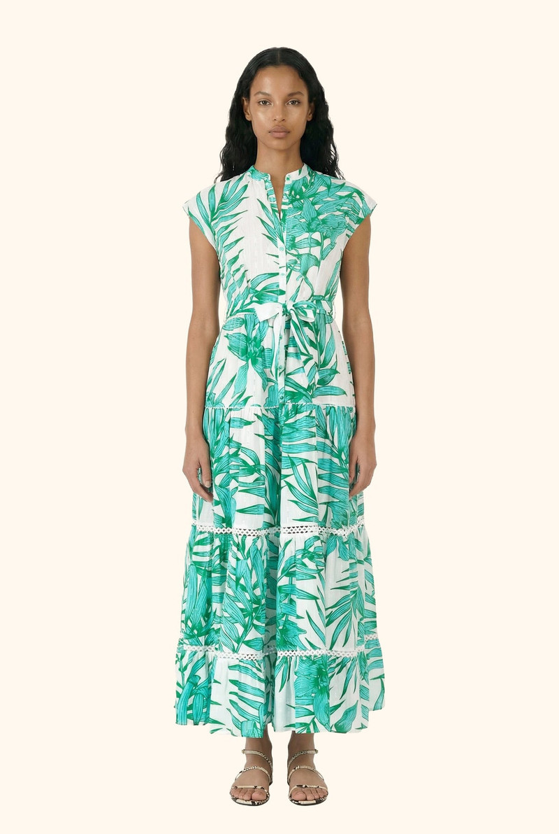 Poupette St Barth Long Dress Kora - Green Palm Leaf outlook